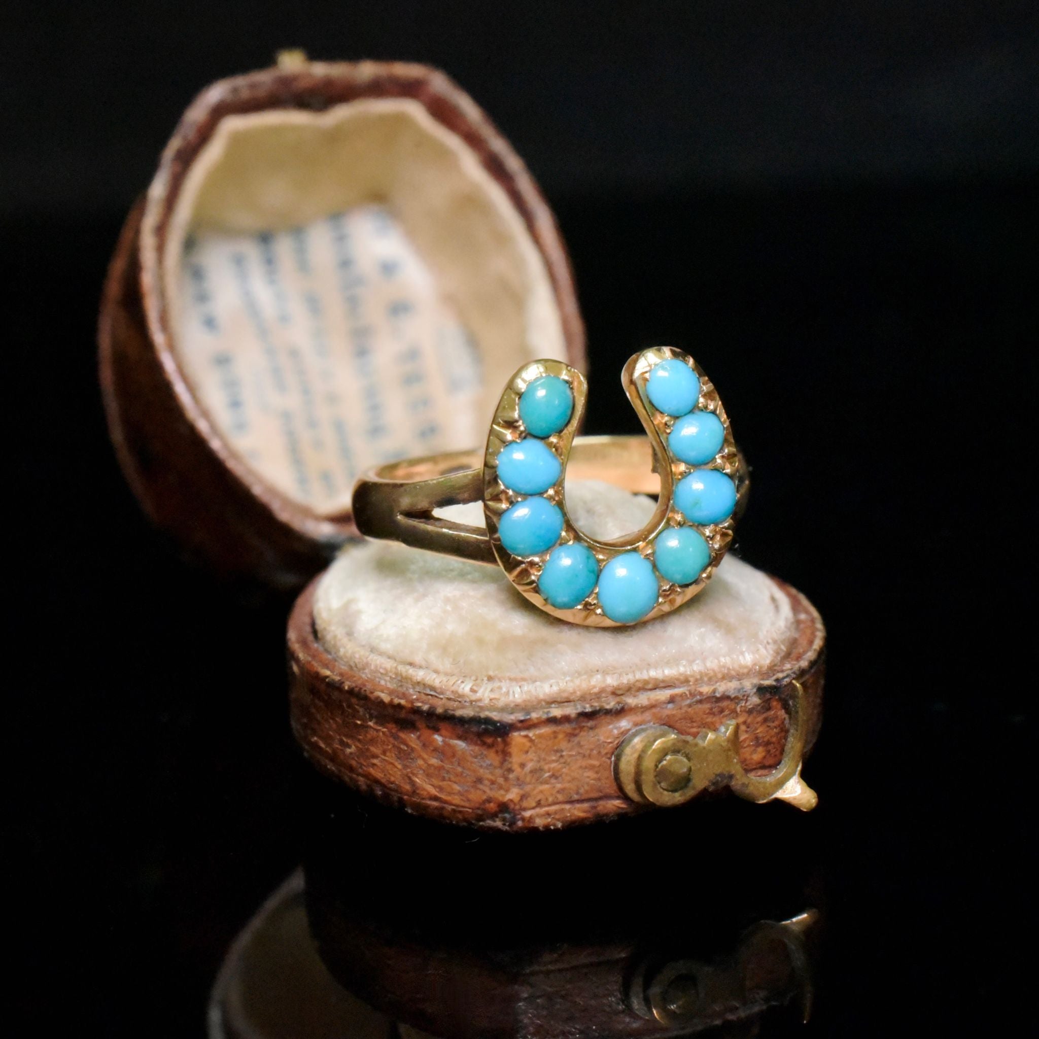 Antique Edwardian 9ct Yellow Gold Persian Turquoise ‘Horseshoe’ Ring