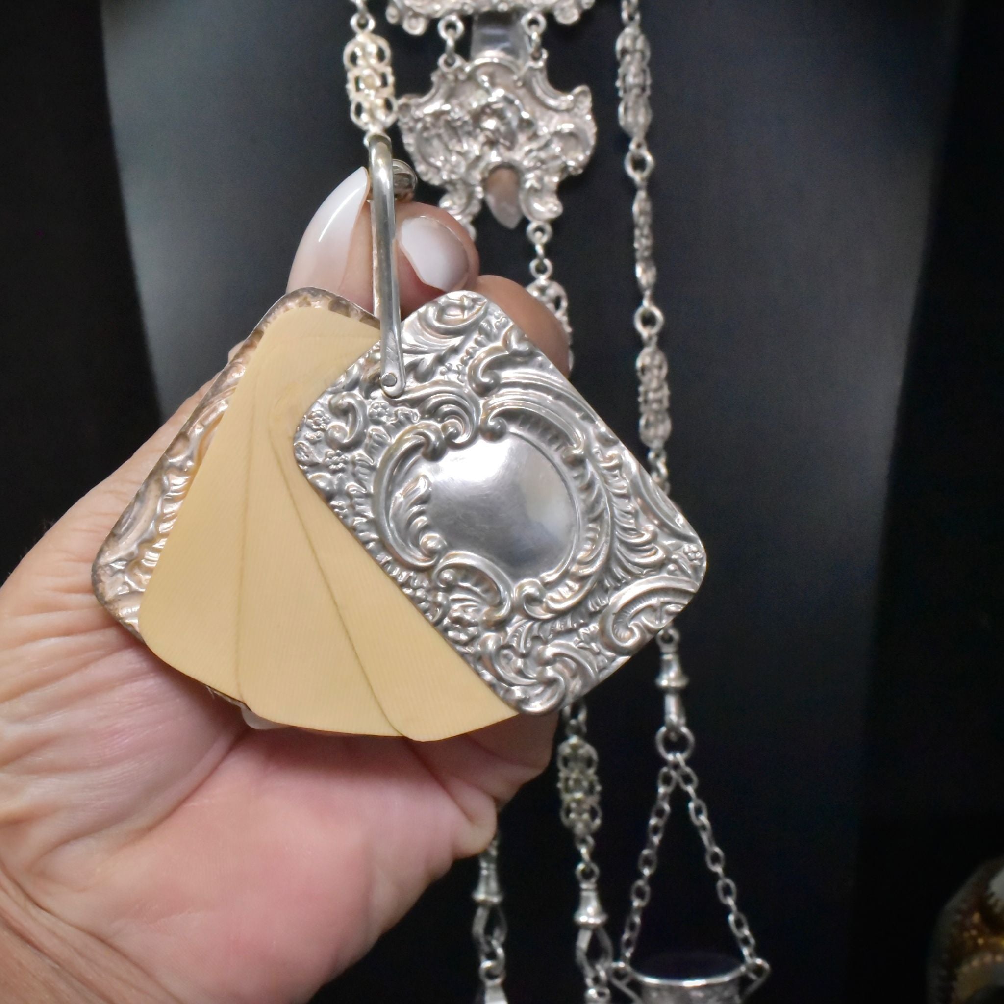 Antique Victorian Sterling Silver Chatelaine Hallmarked For London 1890