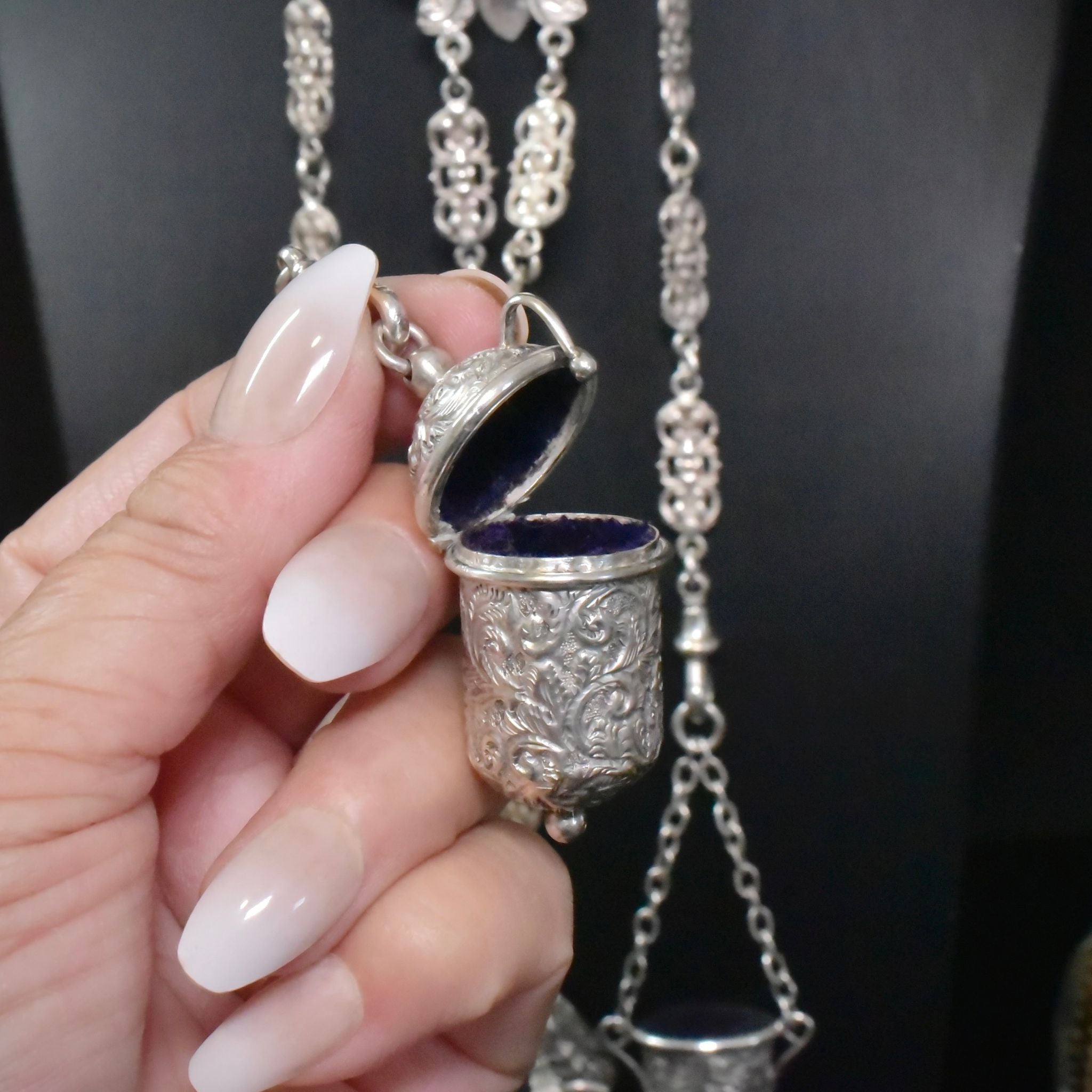 Antique Victorian Sterling Silver Chatelaine Hallmarked For London 1890