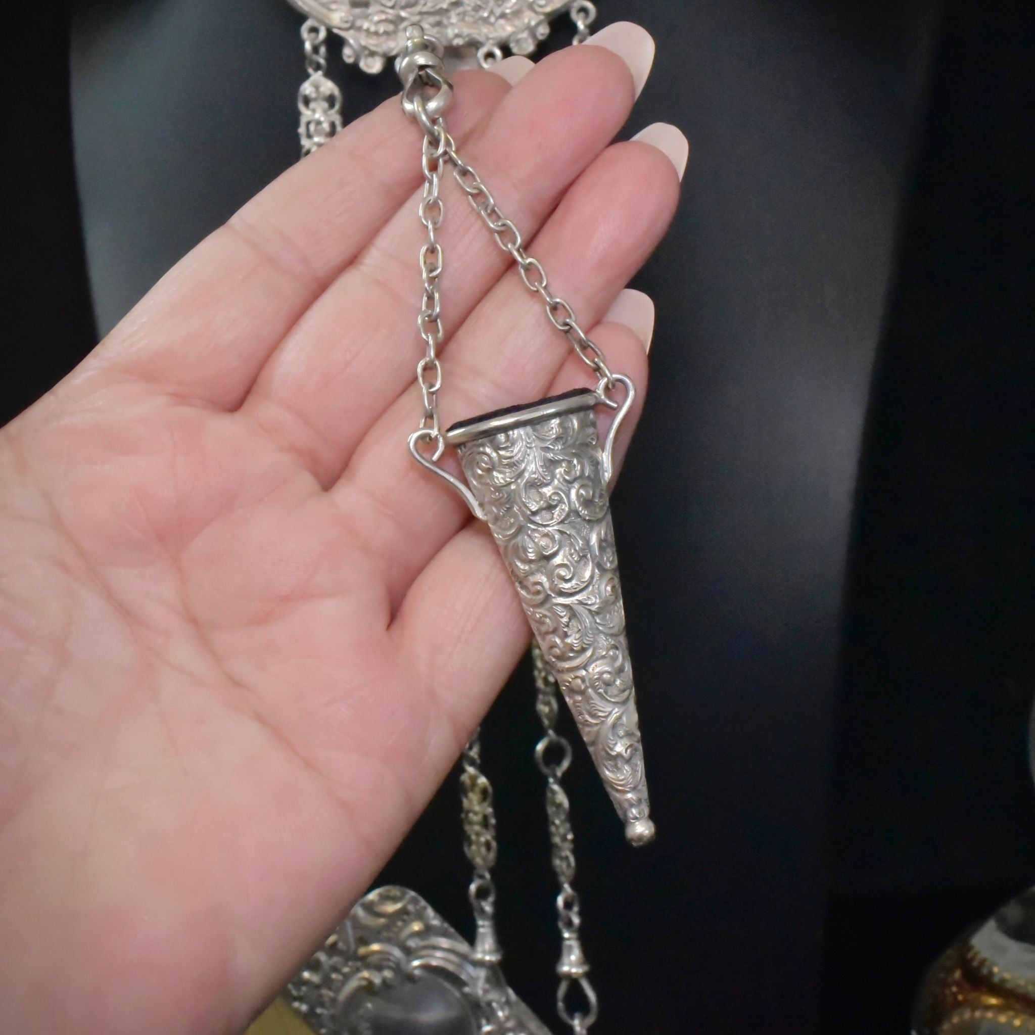 Antique Victorian Sterling Silver Chatelaine Hallmarked For London 1890