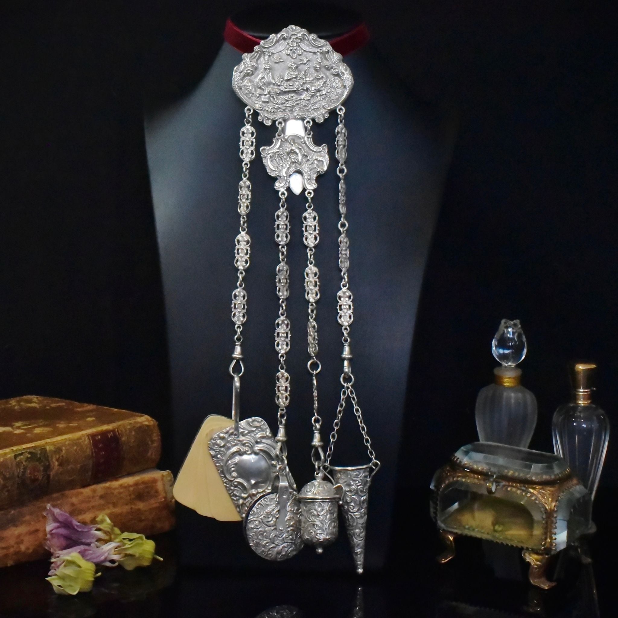 Antique Victorian Sterling Silver Chatelaine Hallmarked For London 1890