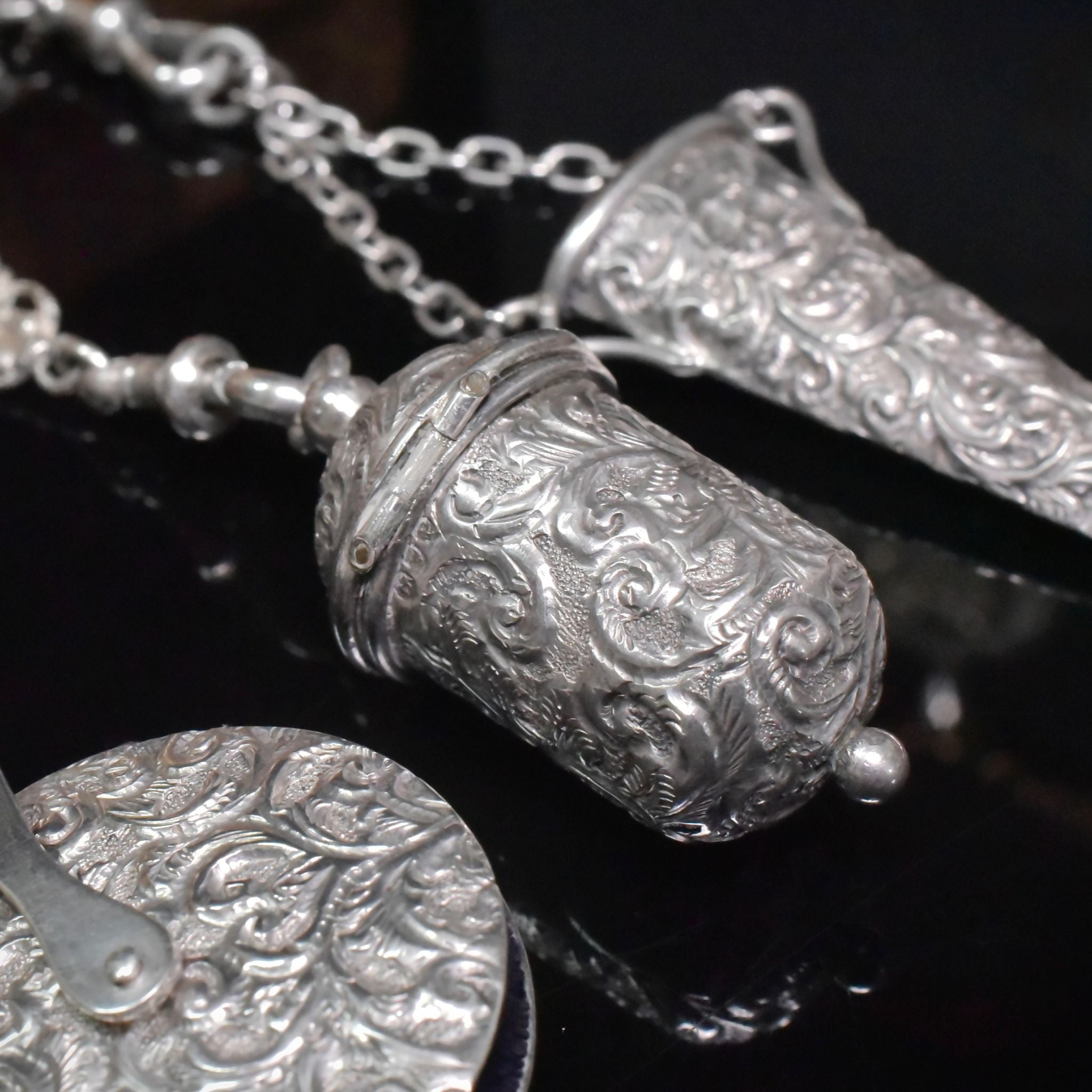Antique Victorian Sterling Silver Chatelaine Hallmarked For London 1890