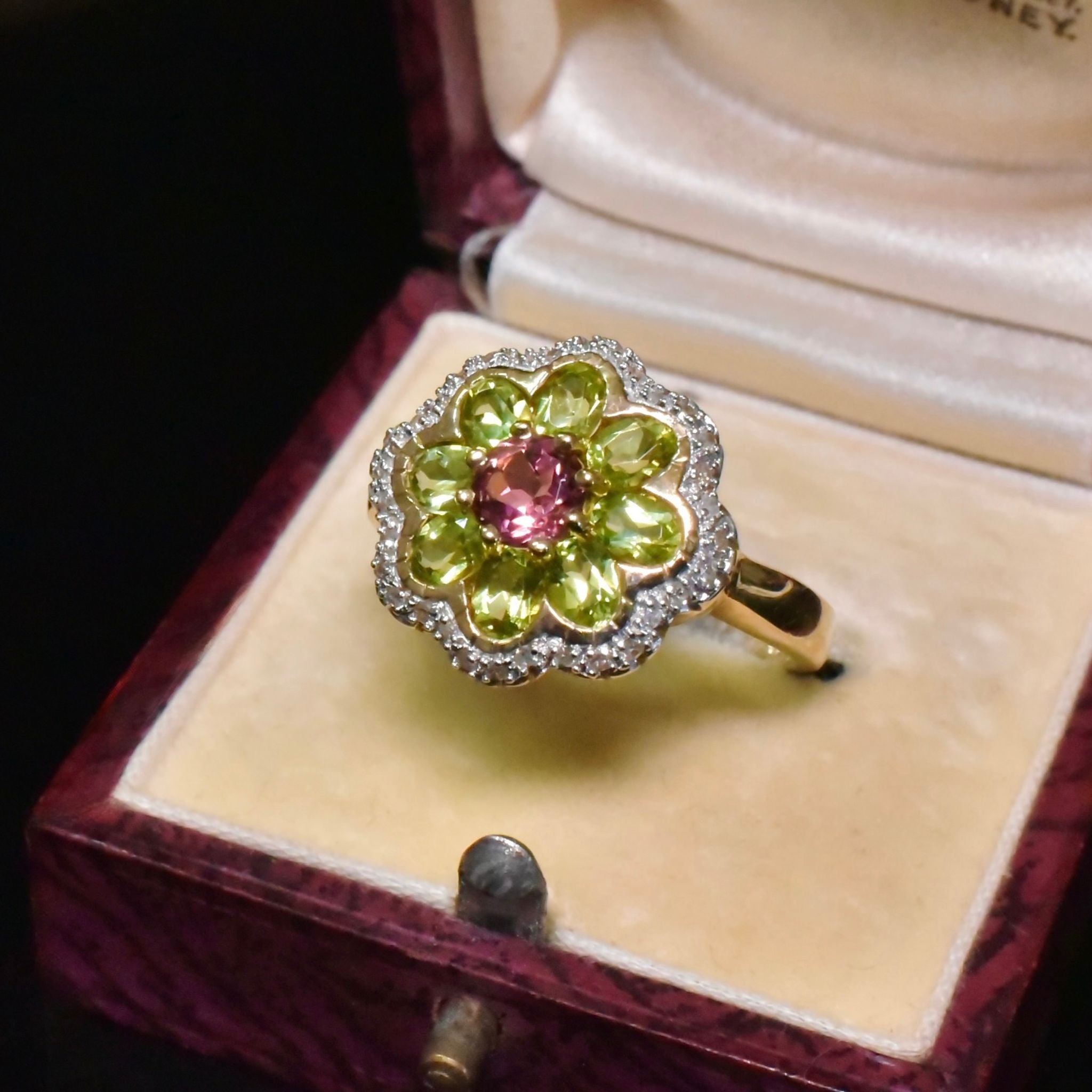 Divine 9ct Yellow Gold Garnet, Peridot & Diamond Ring - Sheffield