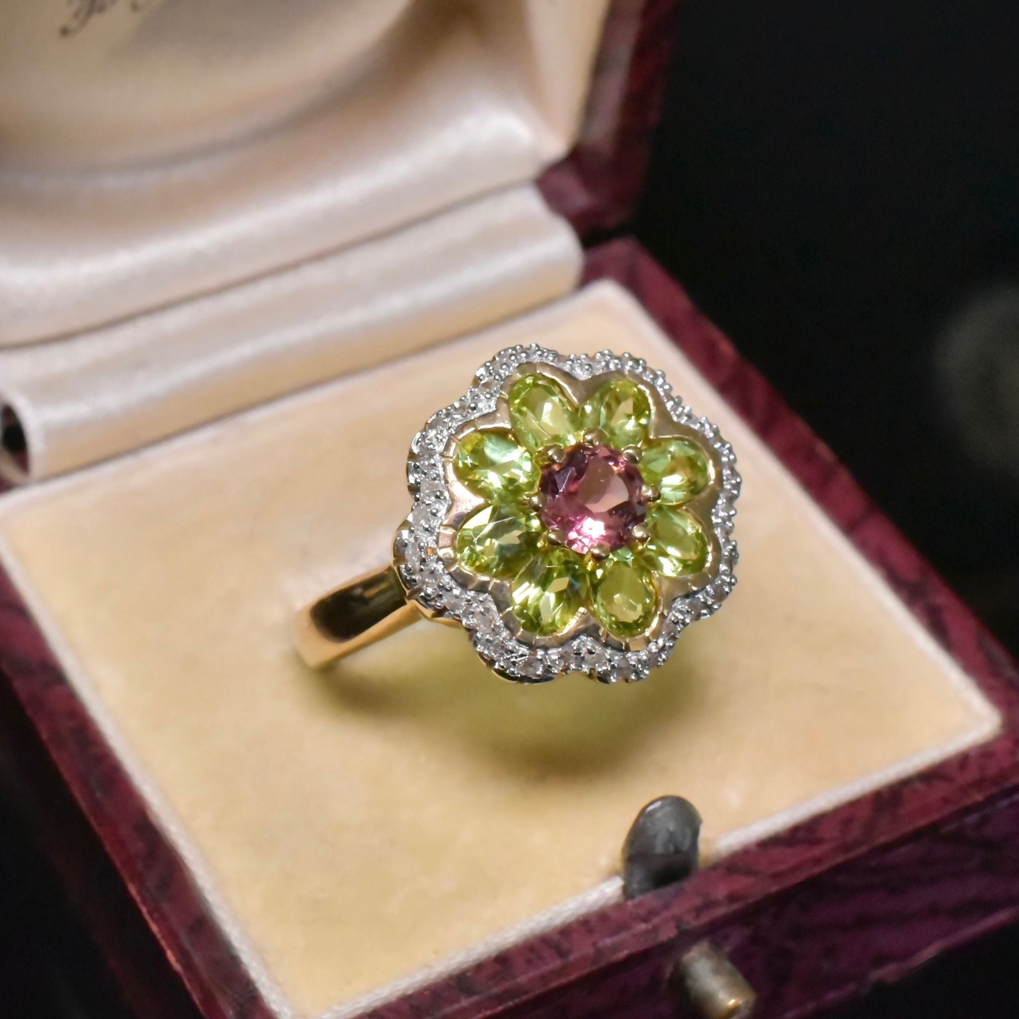 Divine 9ct Yellow Gold Garnet, Peridot & Diamond Ring - Sheffield