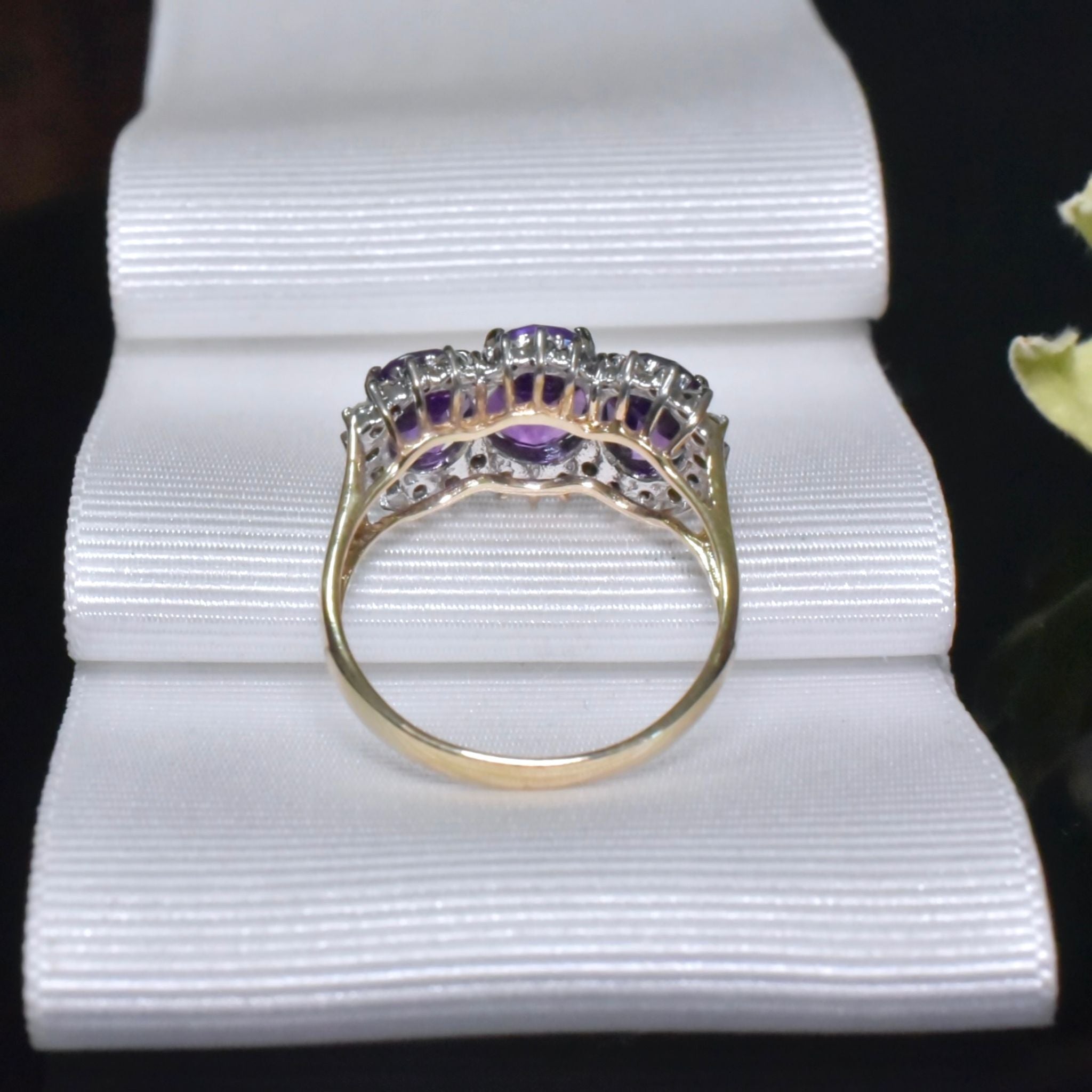 Stunning 9ct Yellow Gold Amethyst And Diamond ’Trilogy’ Ring