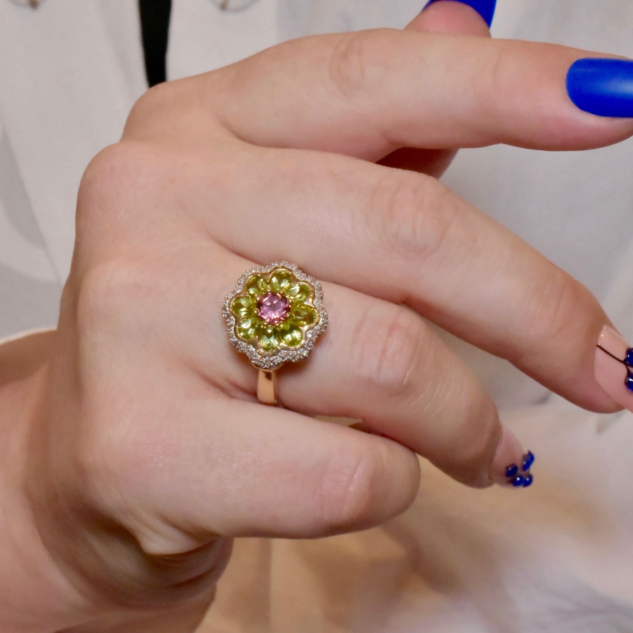 Divine 9ct Yellow Gold Garnet, Peridot & Diamond Ring - Sheffield