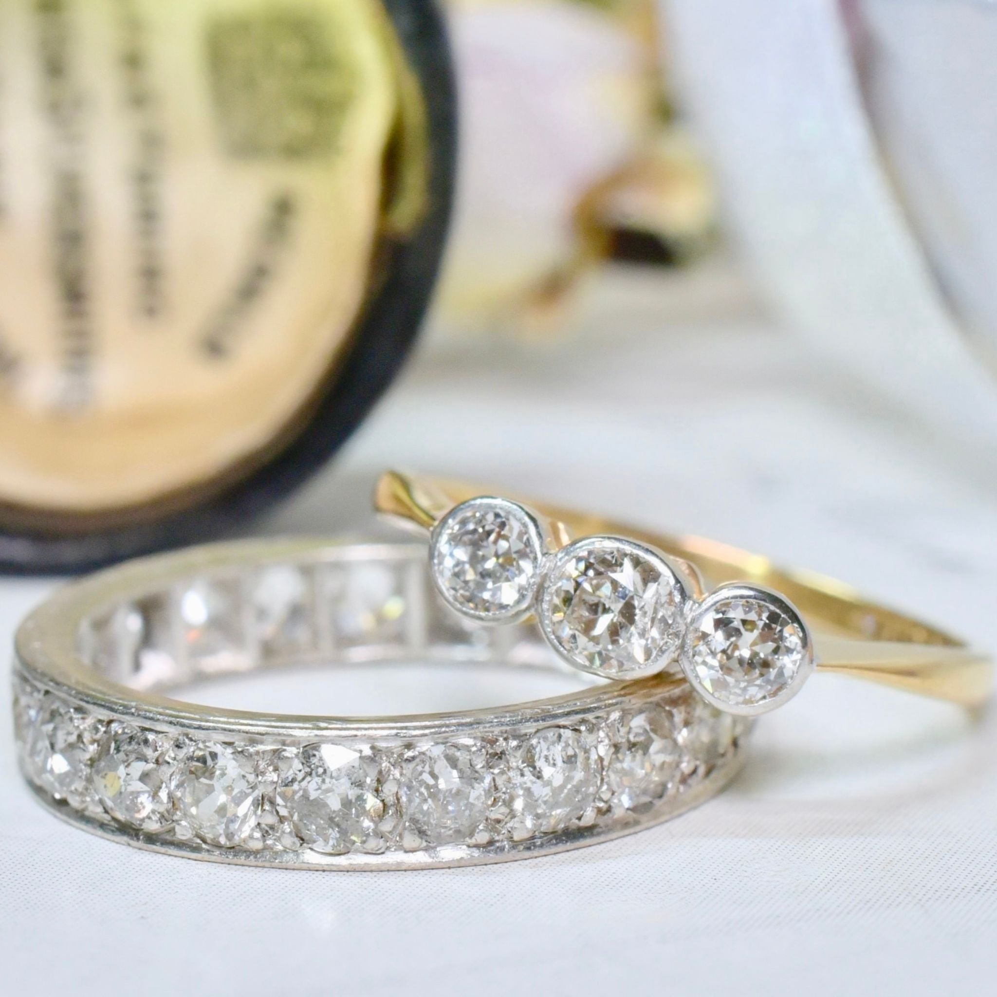 Antique Edwardian 18ct Yellow Gold, Platinum And Diamond Trilogy Ring Circa 1915-20