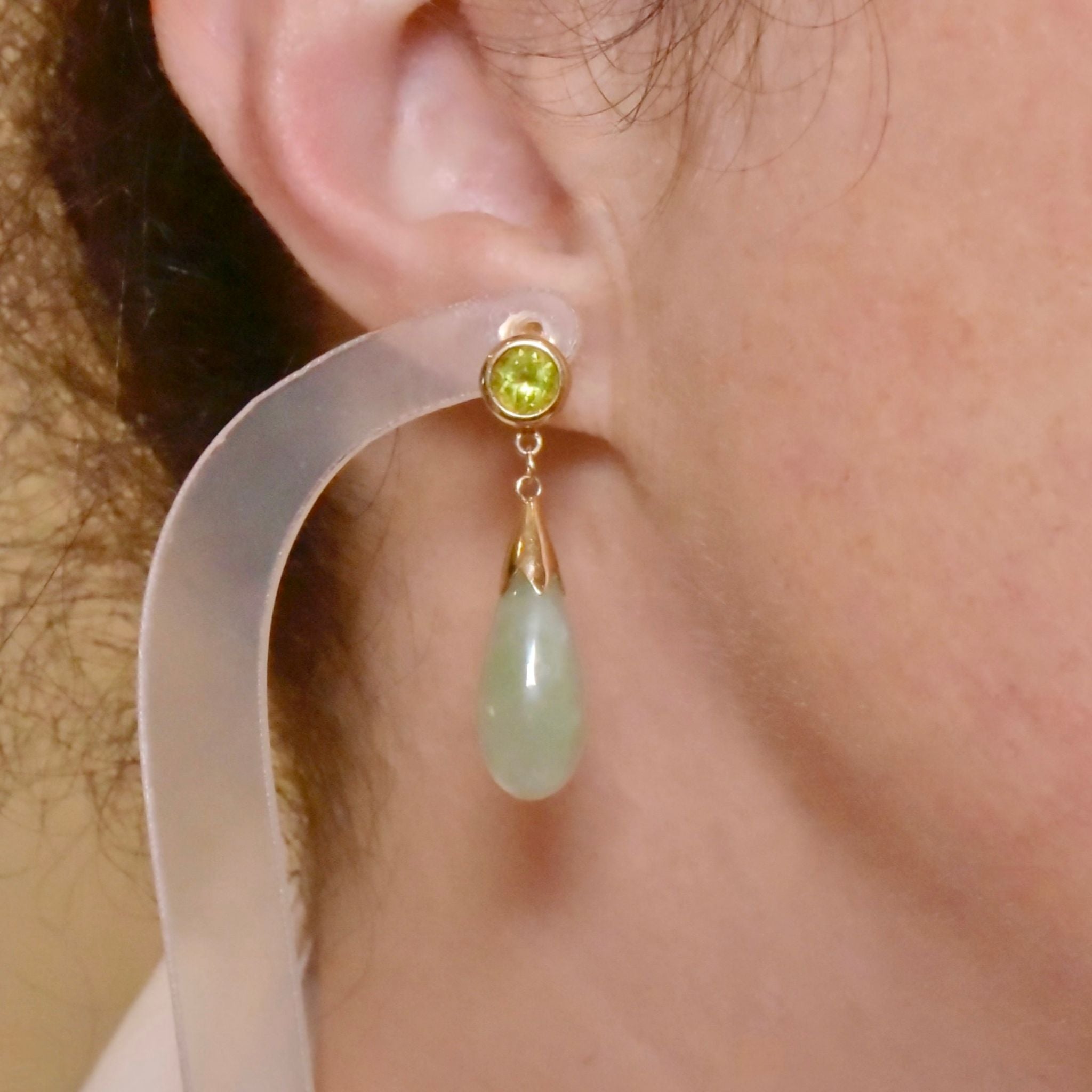 Stunning 9ct Yellow Gold Peridot & Jade Drop Earrings - Birmingham 2007