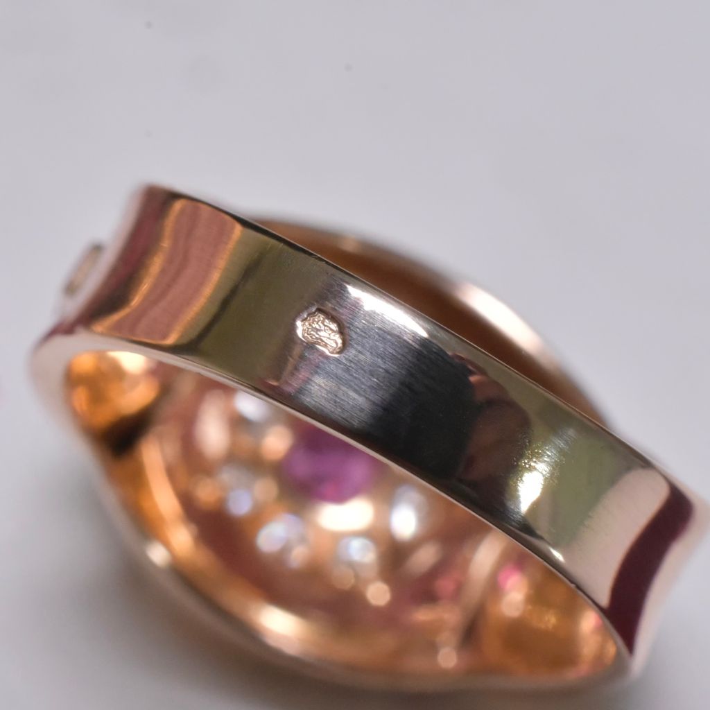 Vintage Retro French 18ct Rose Gold Diamond And Ruby Tank Ring Circa 1940’s