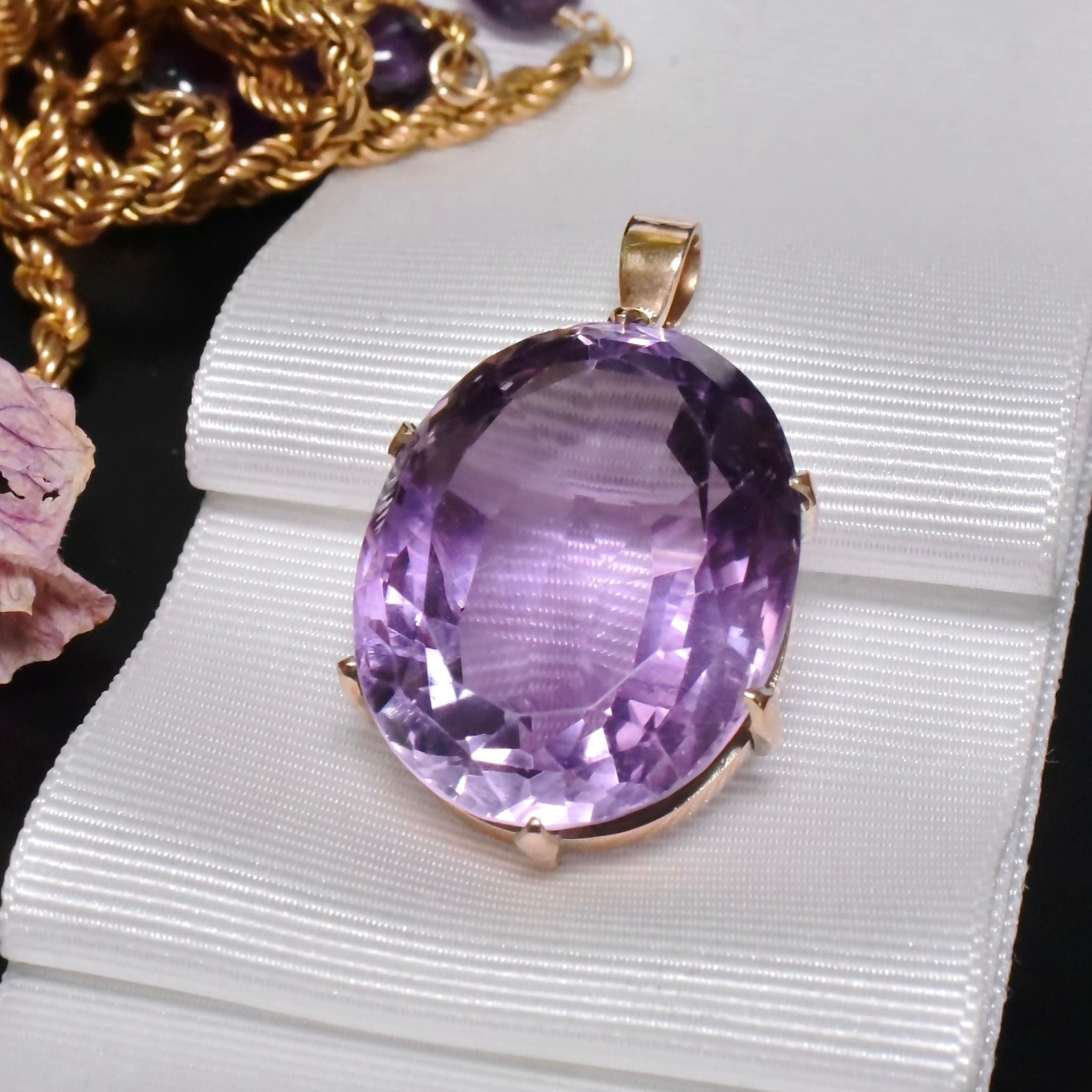 Superb Vintage 9ct Rose Gold And Amethyst (28ct) Pendant