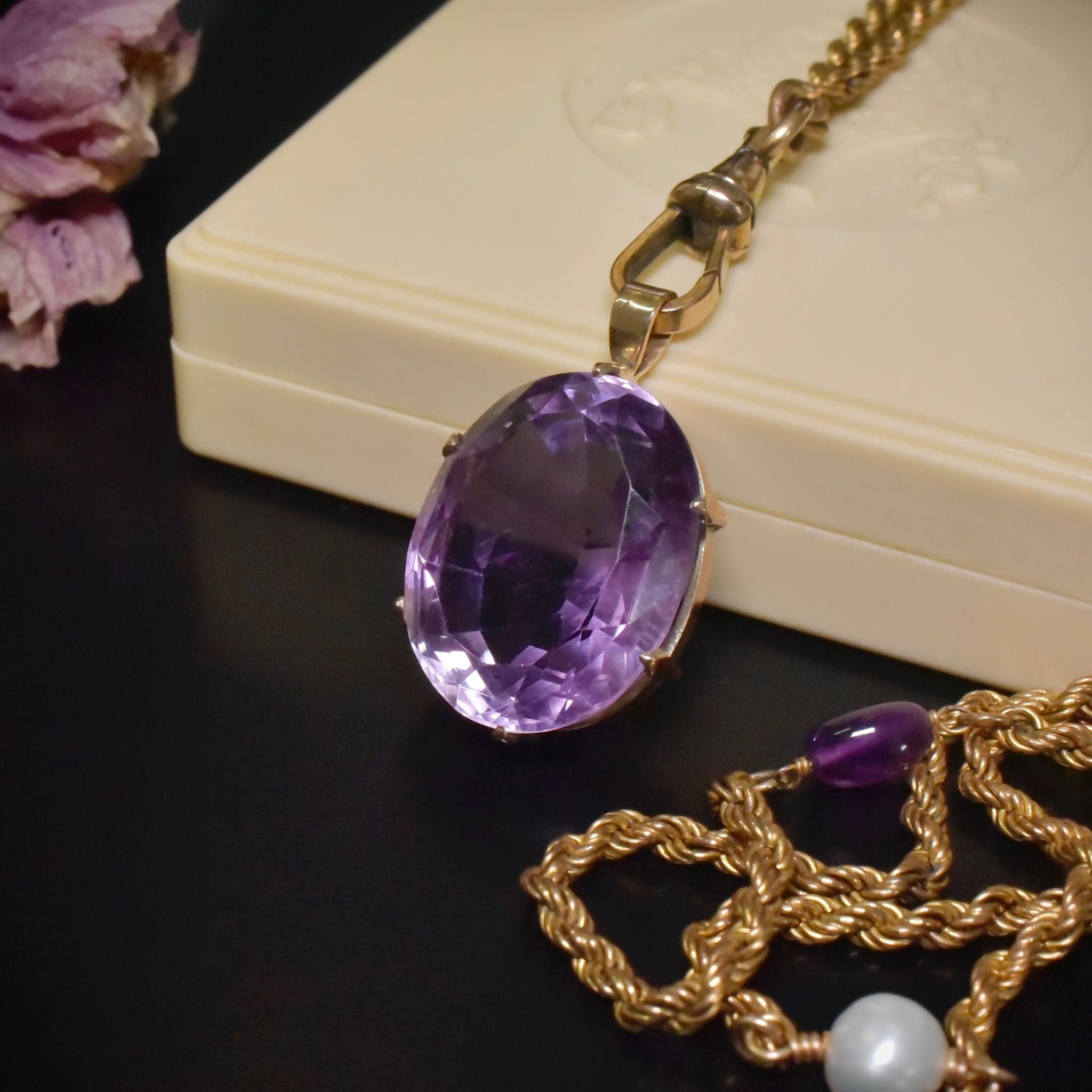 Superb Vintage 9ct Rose Gold And Amethyst (28ct) Pendant