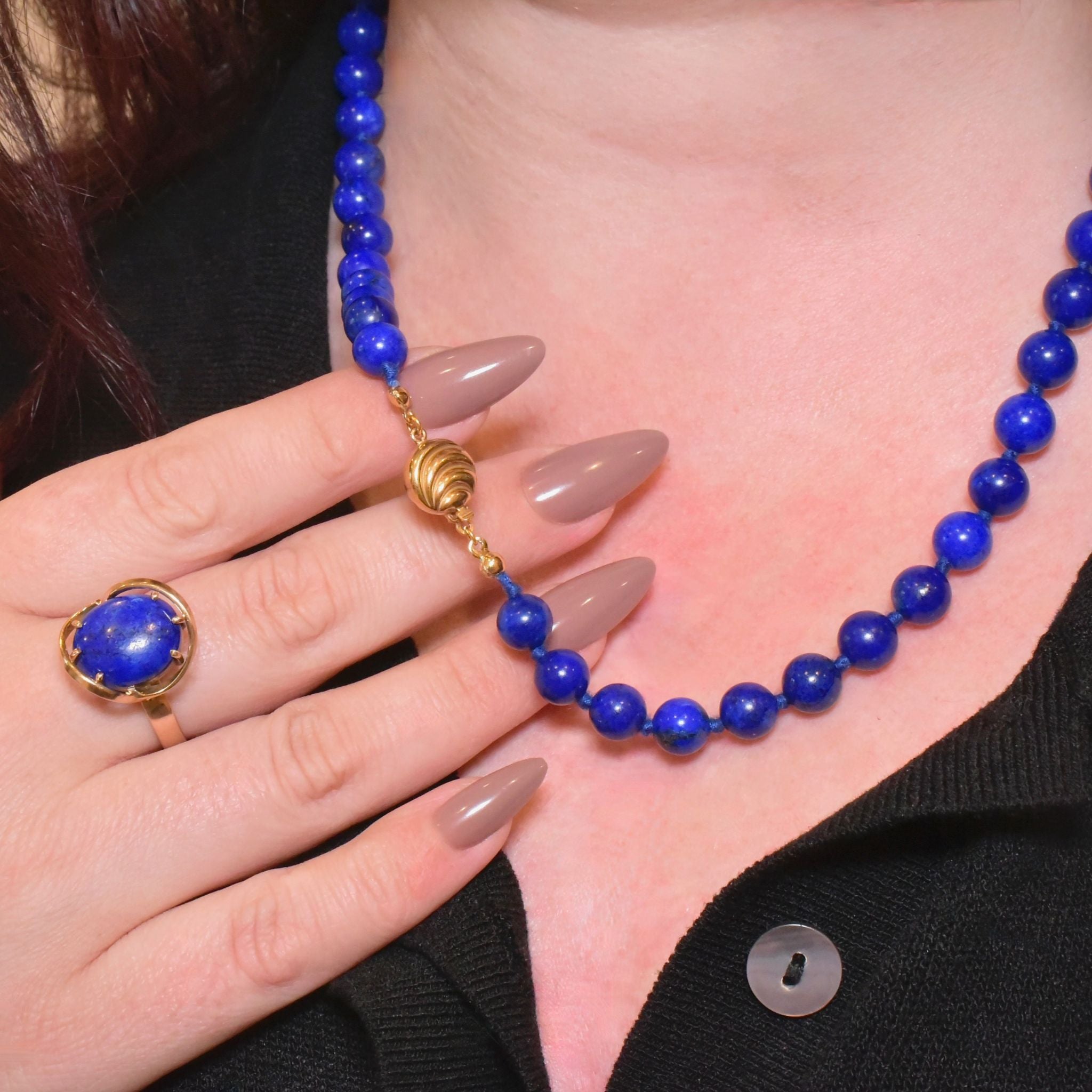 Fabulous 9ct Gold And Lapis Lazuli Bead Necklace - 52cm