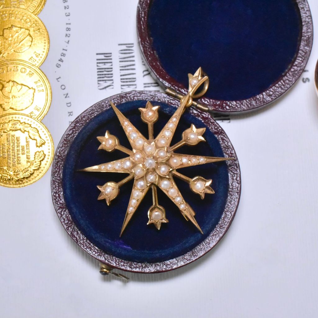 Antique Australian 15ct Gold Seed Pearl Pendant/Brooch By Duggin, Shappere And Co, Melbourne, Circa 1910