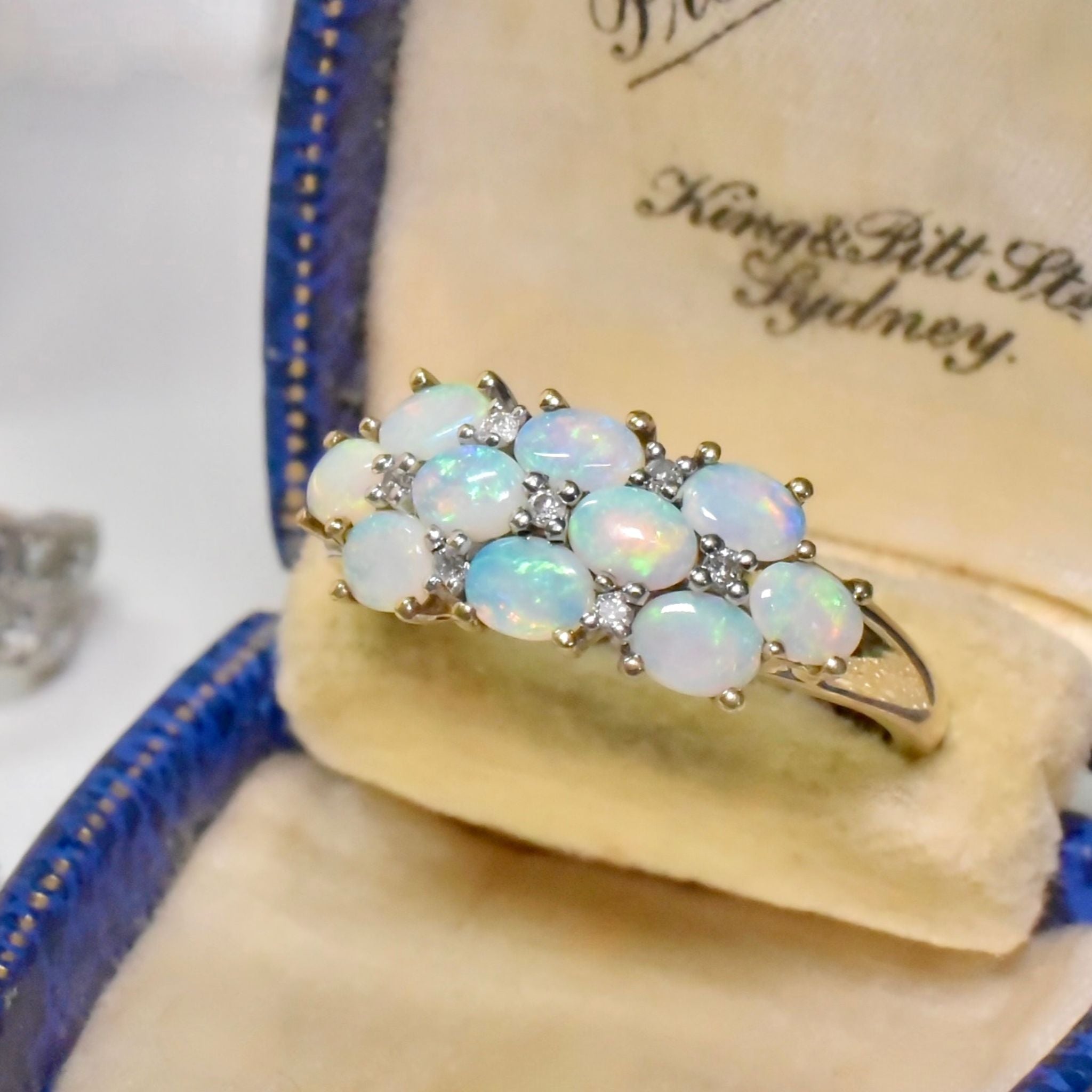 Contemporary 9ct Yellow Gold Crystal Opal And Diamond Ring