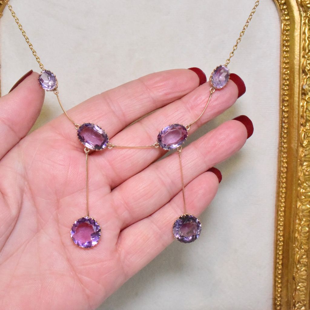 Outstanding Antique Australian Edwardian 9ct Rose Gold Amethyst Demi-Parure - 26cts