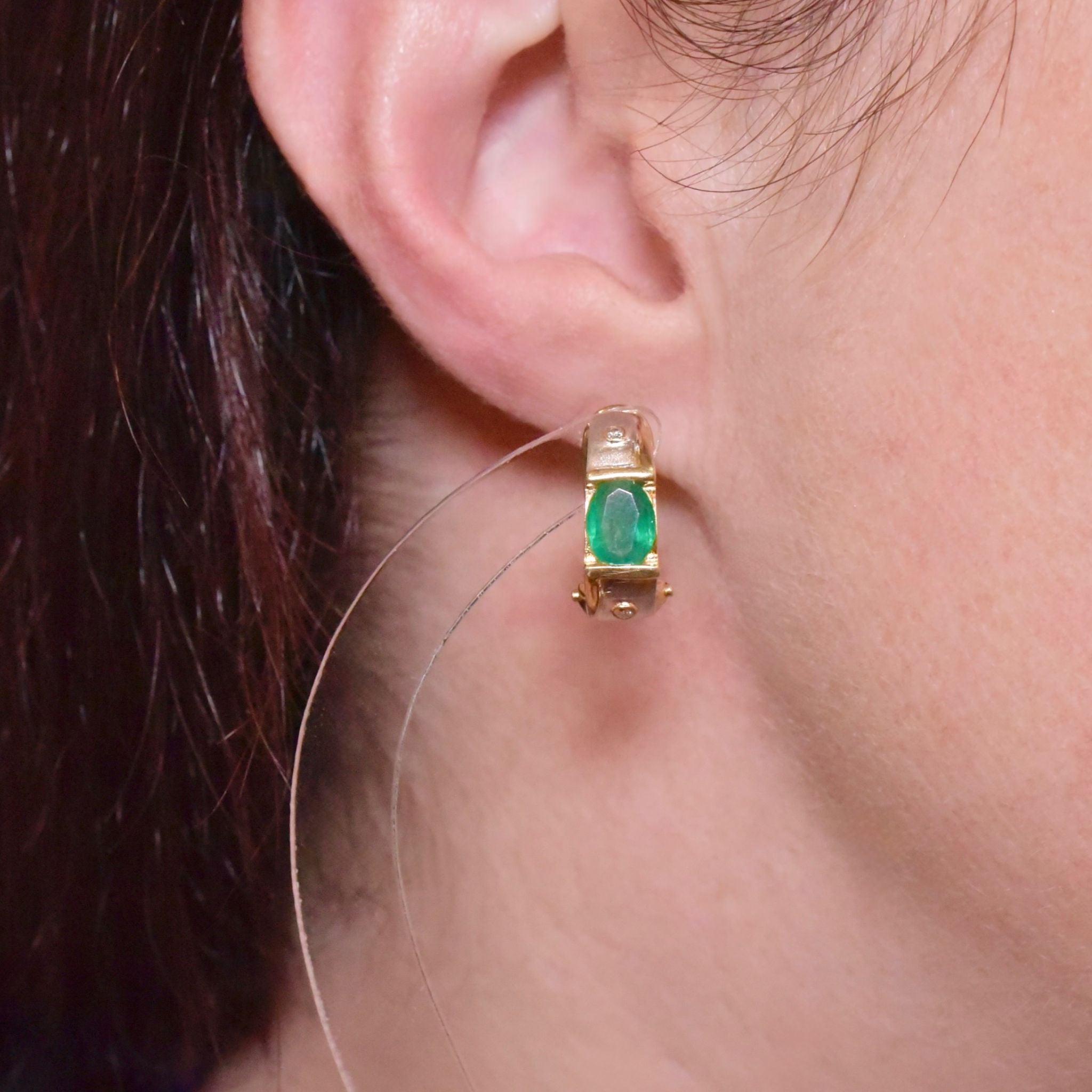 Stunning Modern 14ct Yellow Gold Emerald And Diamond Earrings
