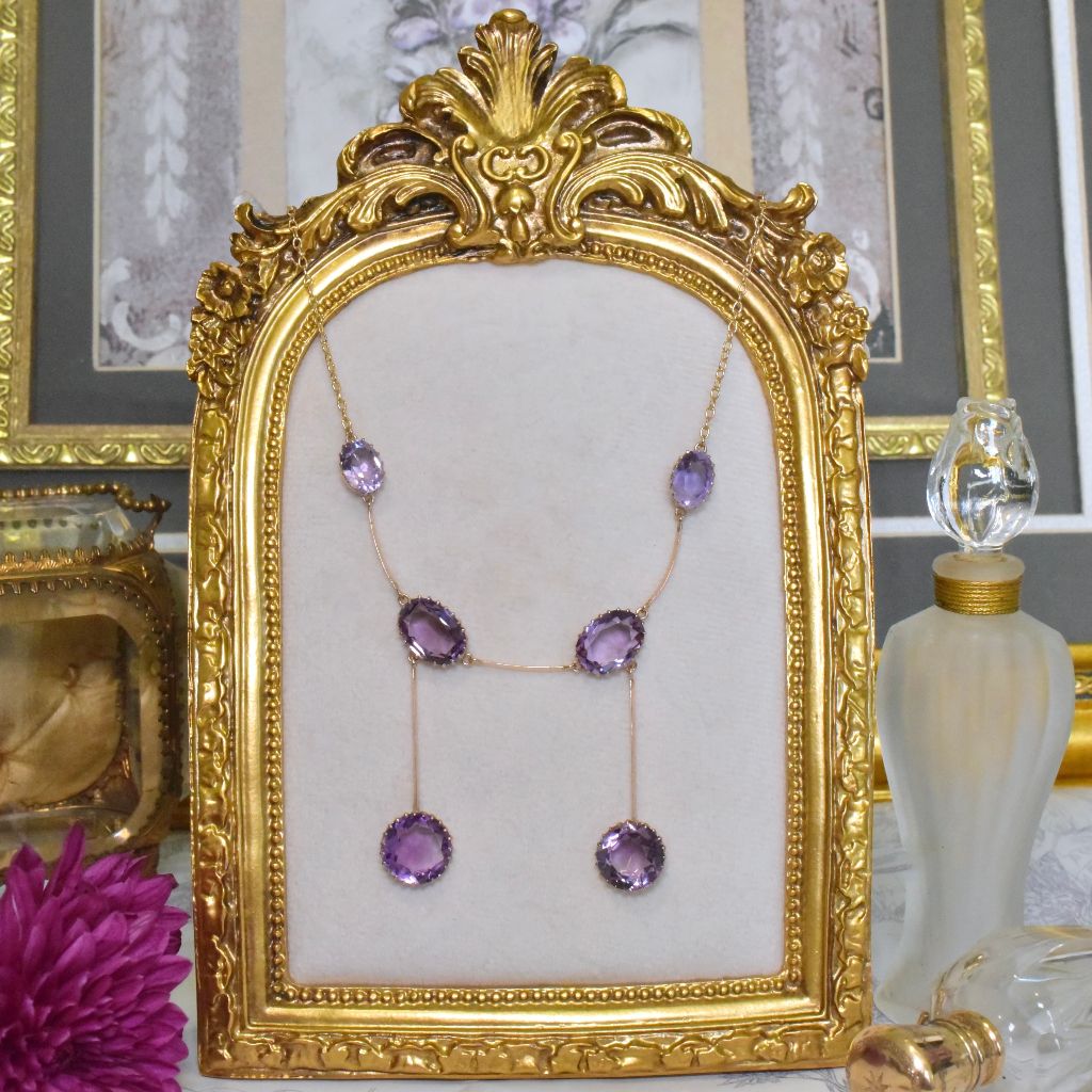 Outstanding Antique Australian Edwardian 9ct Rose Gold Amethyst Demi-Parure - 26cts