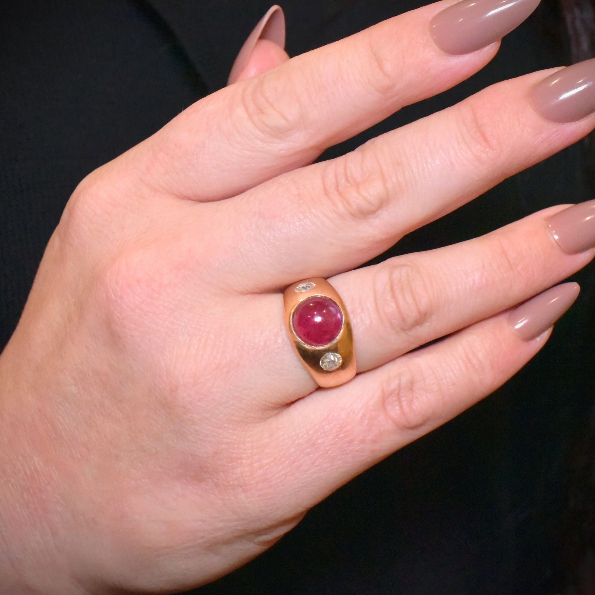 Stunning Antique 15ct Rose Gold Rhodolite Garnet And Diamond Ring