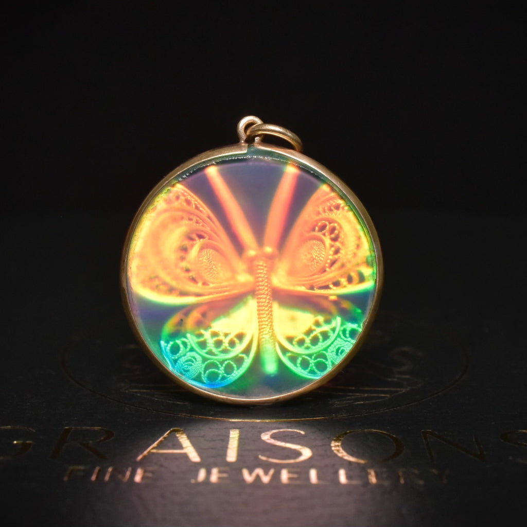 Super Cool Vintage 9ct Rose Gold ‘Hologram’ Butterfly Pendant - 1980’s