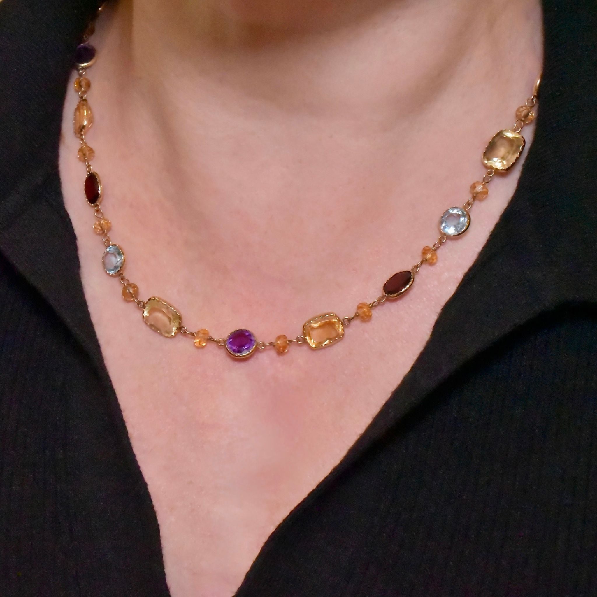 Impressive 14ct Yellow Gold Multi-Gem Necklace  (Amethyst, Garnet, Citrine, Topaz, Lemon Quartz)