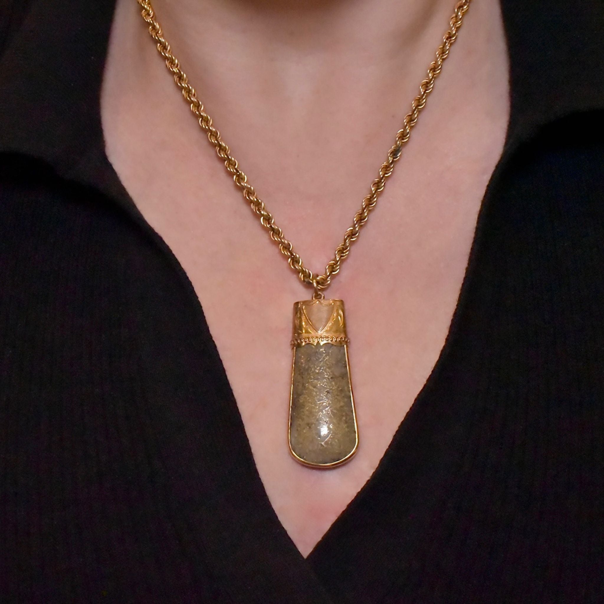 Superb Antique 15ct Rose Gold ‘Gold In Quartz’ And Onyx Fob Pendant