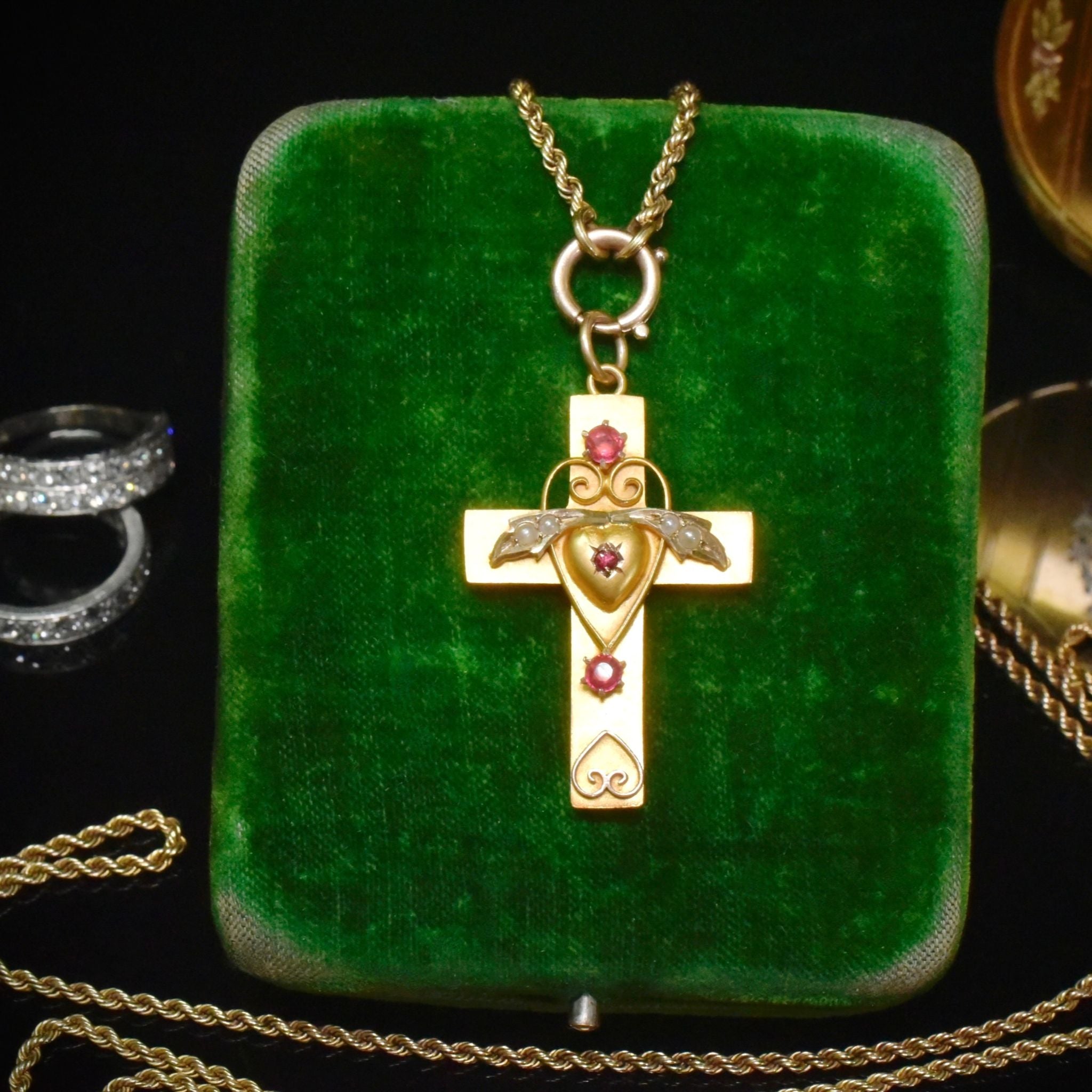 Antique Australian Edwardian 9ct Gold And Garnet Cross - 1912