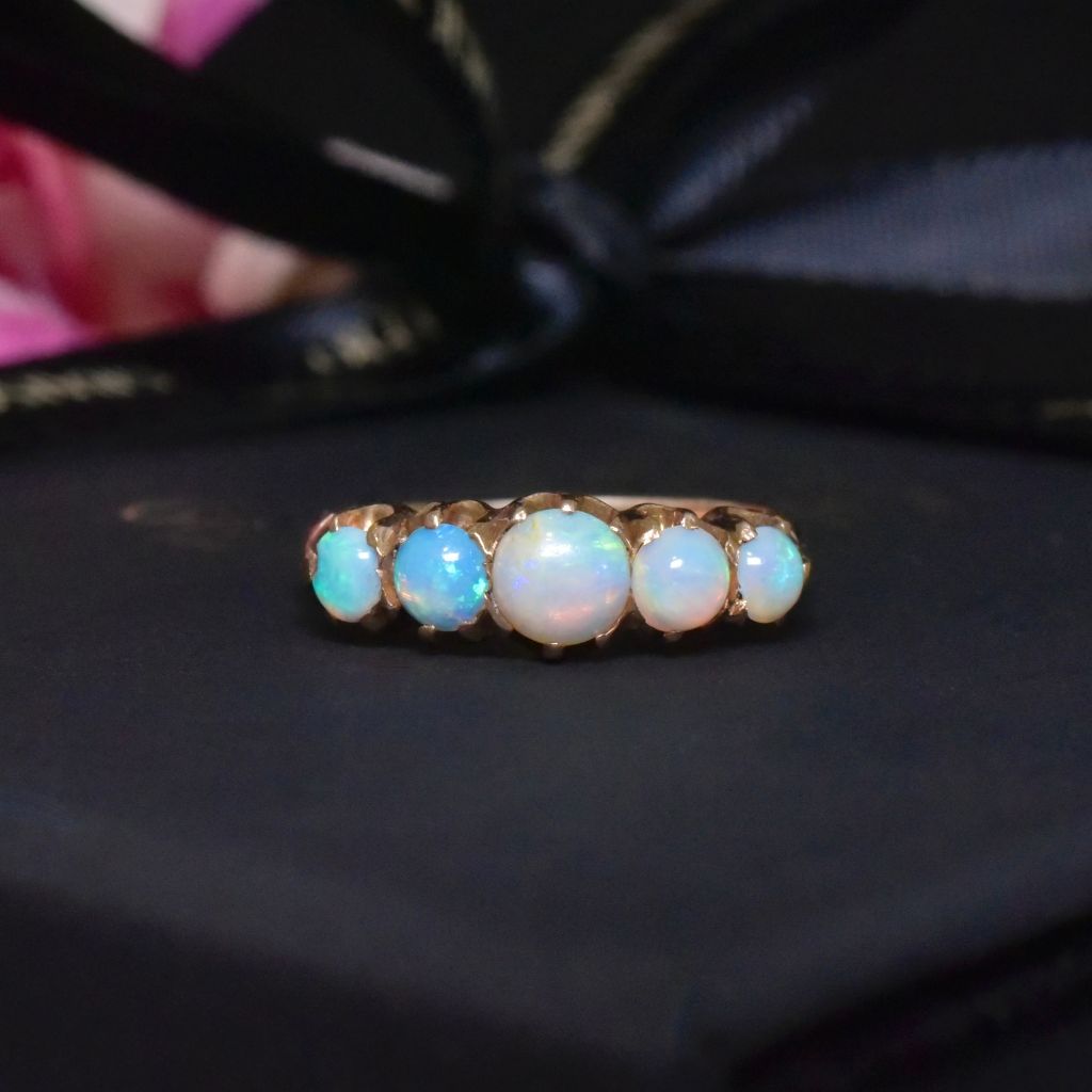 Antique Australian 15ct Rose Gold And Opal Five Stone Half Hoop Ring Circa 1910