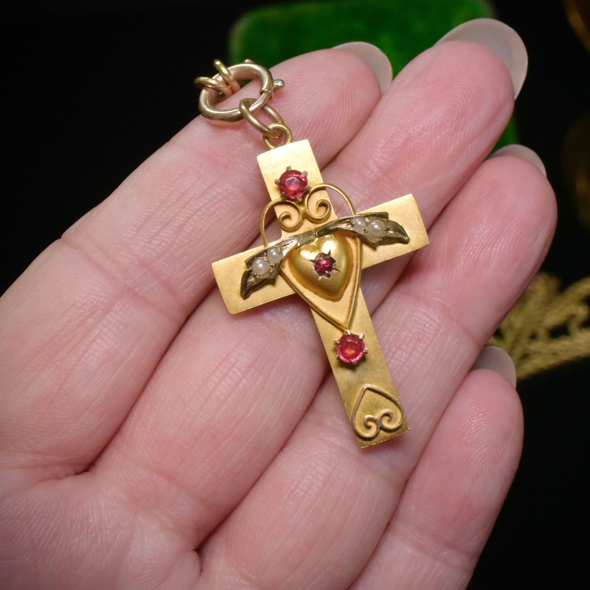 Antique Australian Edwardian 9ct Gold And Garnet Cross - 1912
