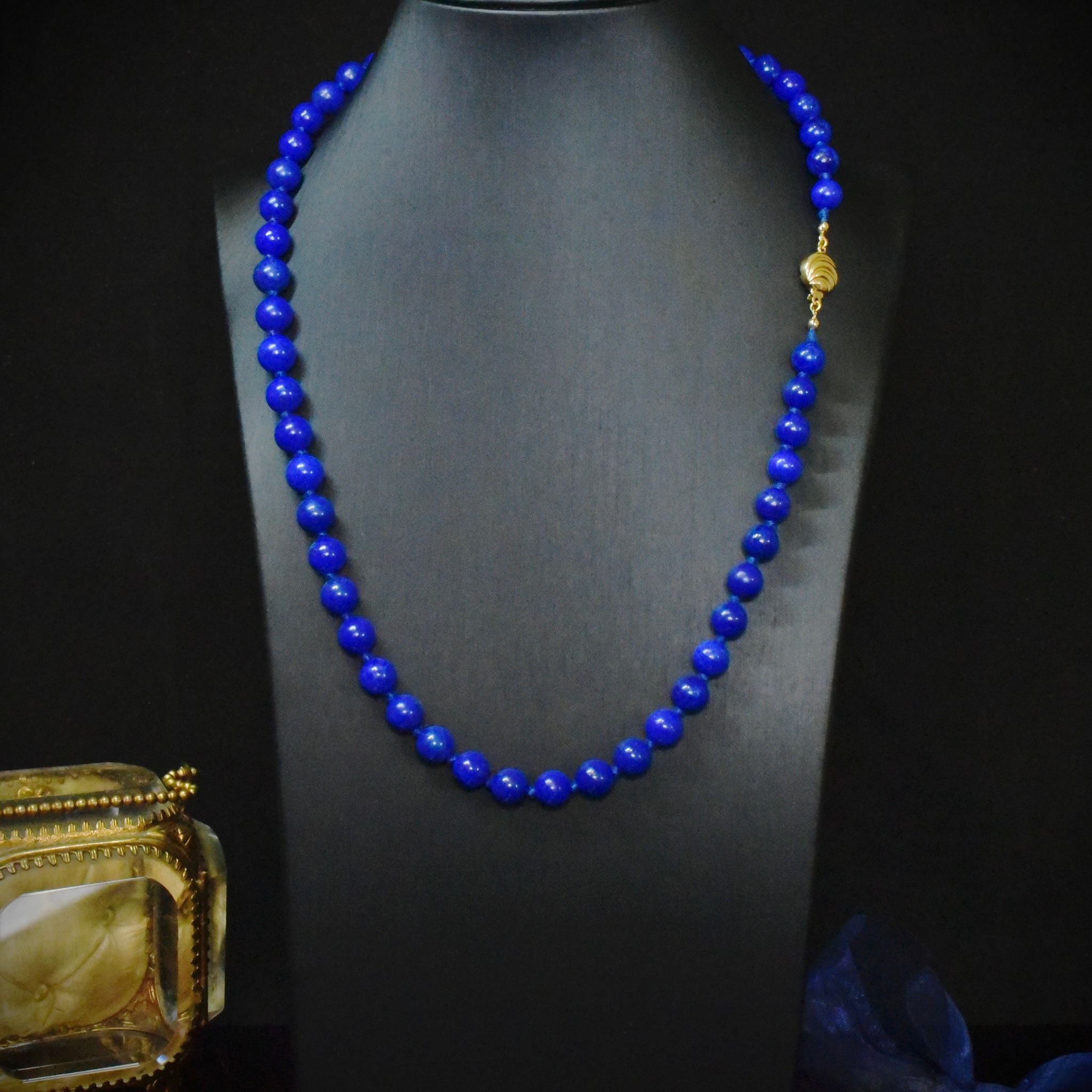 Fabulous 9ct Gold And Lapis Lazuli Bead Necklace - 52cm