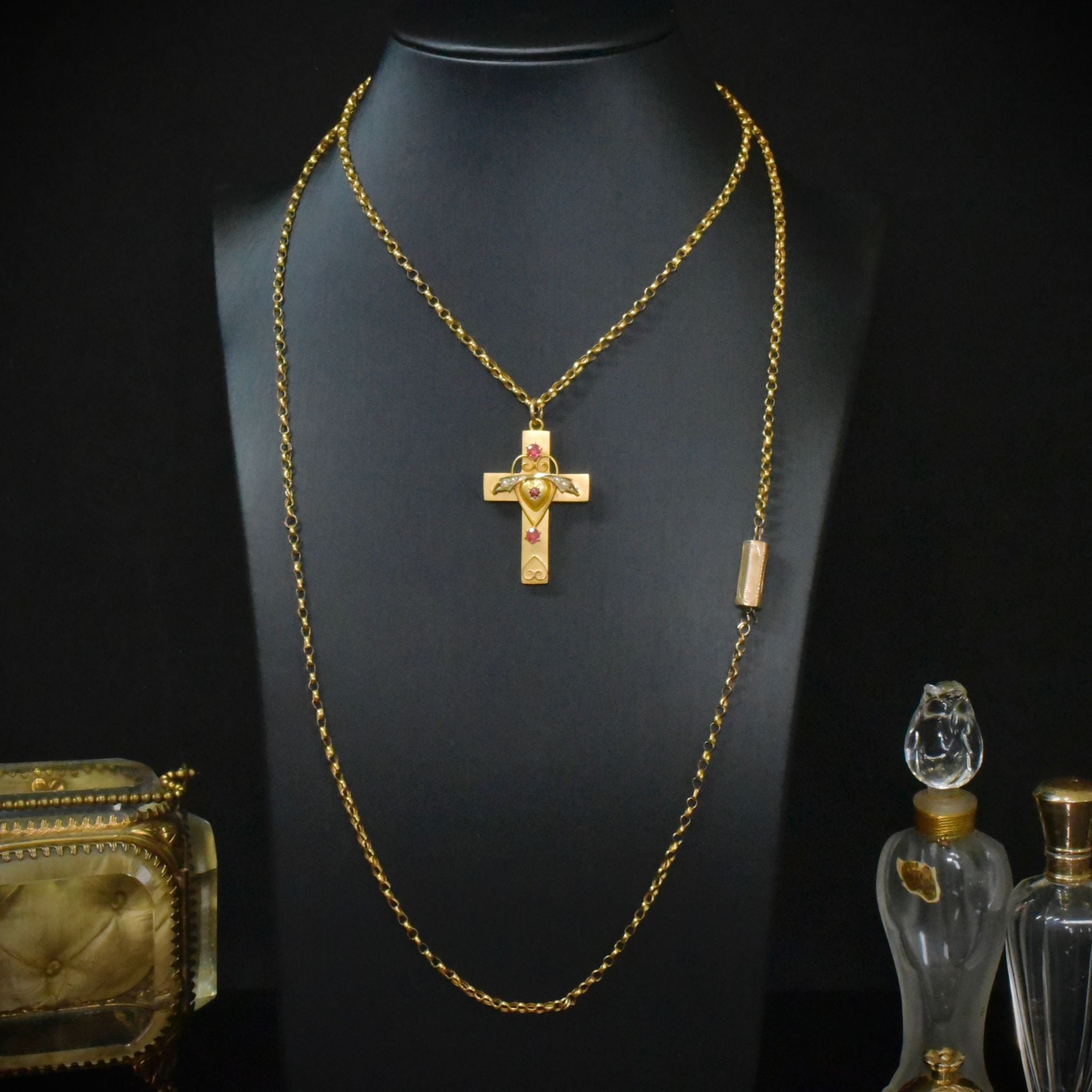 Antique Australian Edwardian 9ct Gold And Garnet Cross - 1912