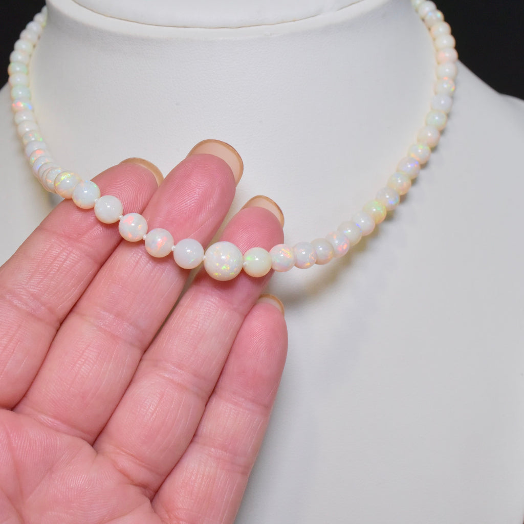 Antique 15ct Rose Gold Solid White Opal Bead Necklace Circa 1915-1930’s Included In Purchase Valuation For $5,000 AUD