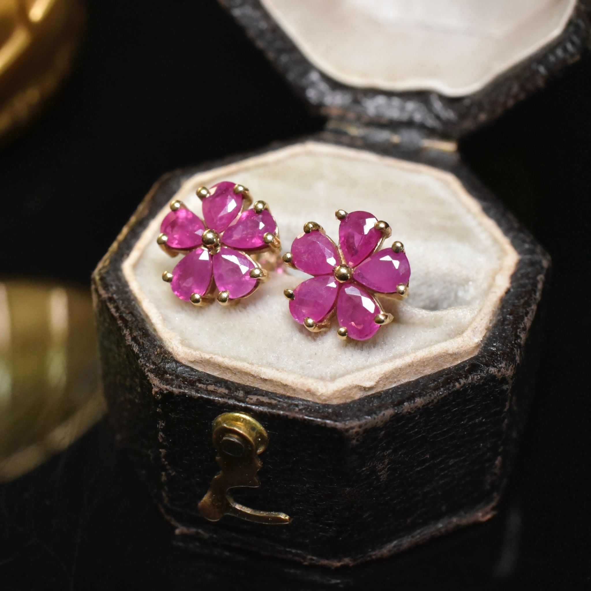 Contemporary 9ct Yellow Gold Ruby ‘Daisy Cluster’ Earrings