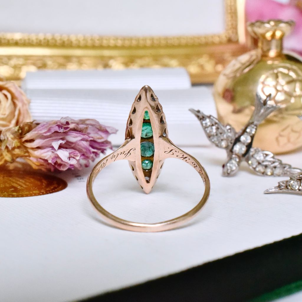 Stunning Antique Victorian 9ct Rose Gold Emerald And Rose-Cut Diamond Ring Circa 1897