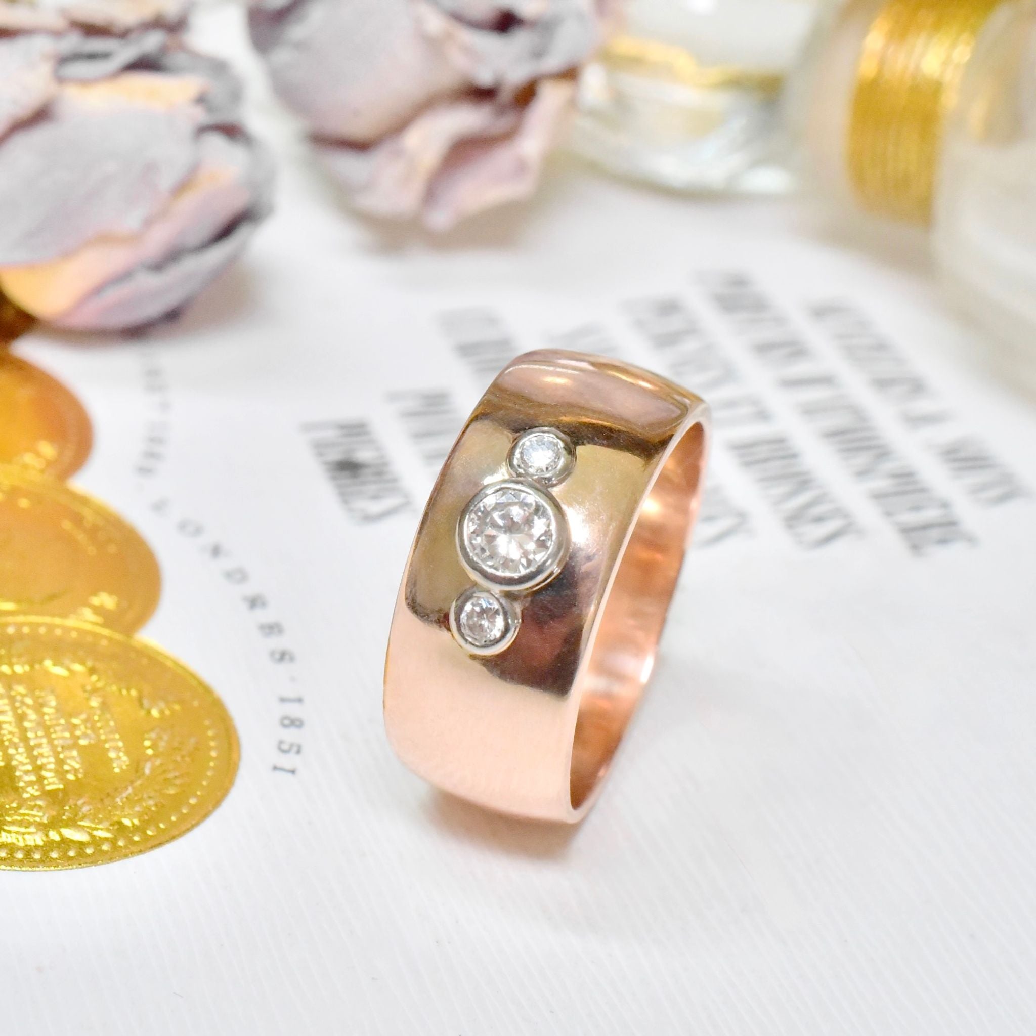 Superb Handcrafted Australian Designer 18ct Rose Gold & Palladium Diamond Ring