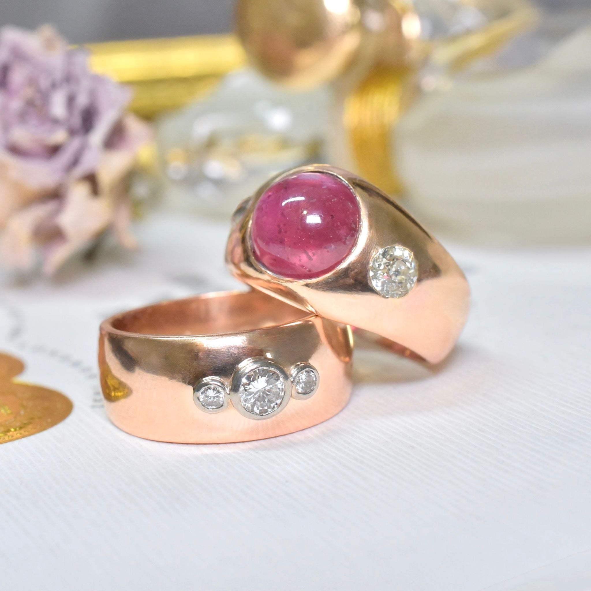 Superb Handcrafted Australian Designer 18ct Rose Gold & Palladium Diamond Ring