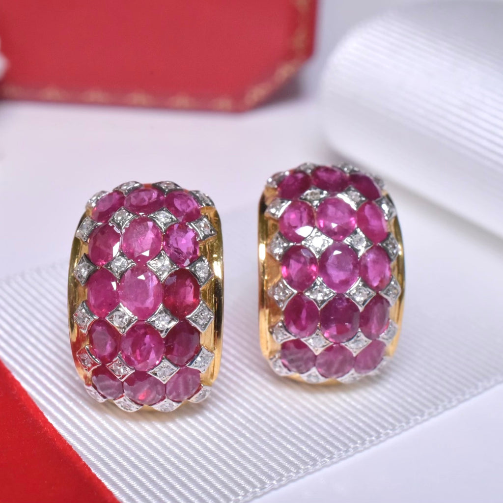 Contemporary 18ct Gold Natural Ruby And Diamond Earrings Valuation $7,940 AUD