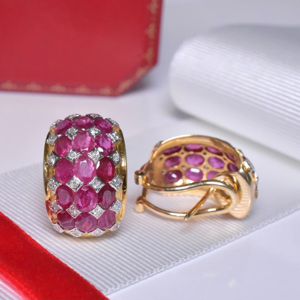 Contemporary 18ct Gold Natural Ruby And Diamond Earrings Valuation $7,940 AUD