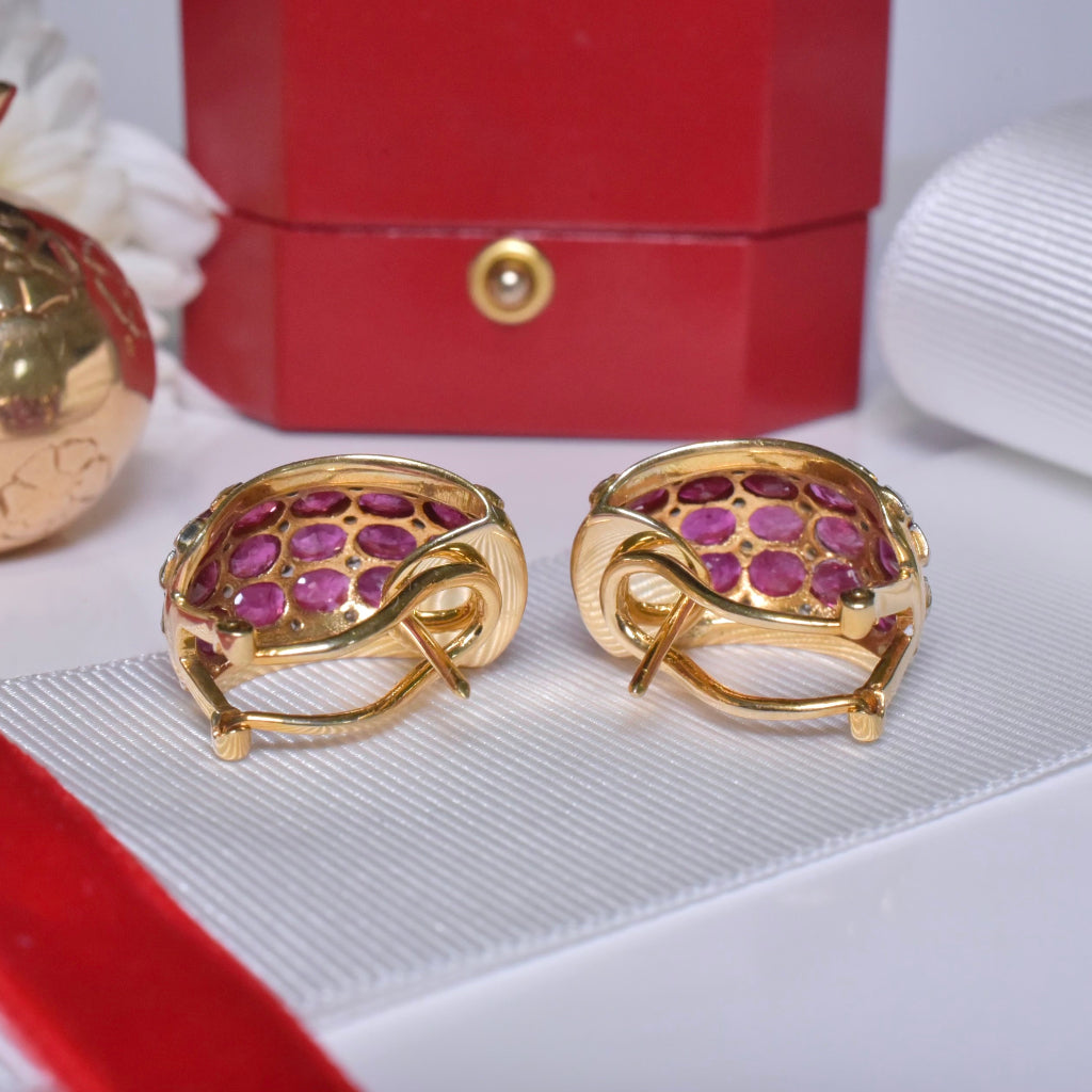 Contemporary 18ct Gold Natural Ruby And Diamond Earrings Valuation $7,940 AUD