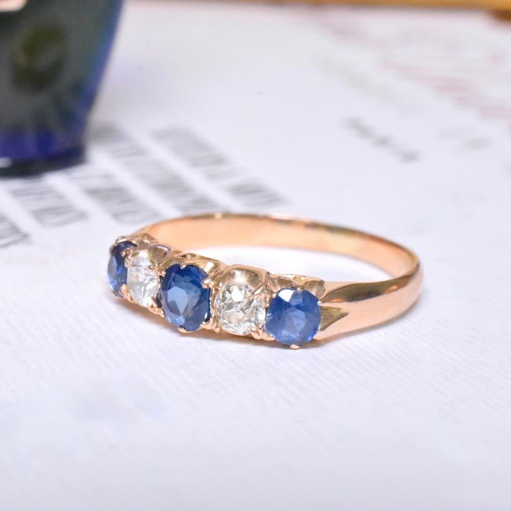 Antique Australian 18ct Rose Gold Sapphire And Diamond Half Hoop Ring Circa 1915