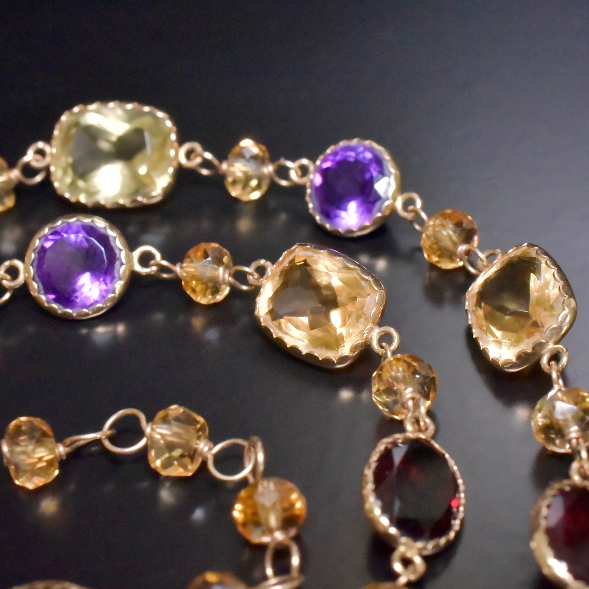 Impressive 14ct Yellow Gold Multi-Gem Necklace  (Amethyst, Garnet, Citrine, Topaz, Lemon Quartz)