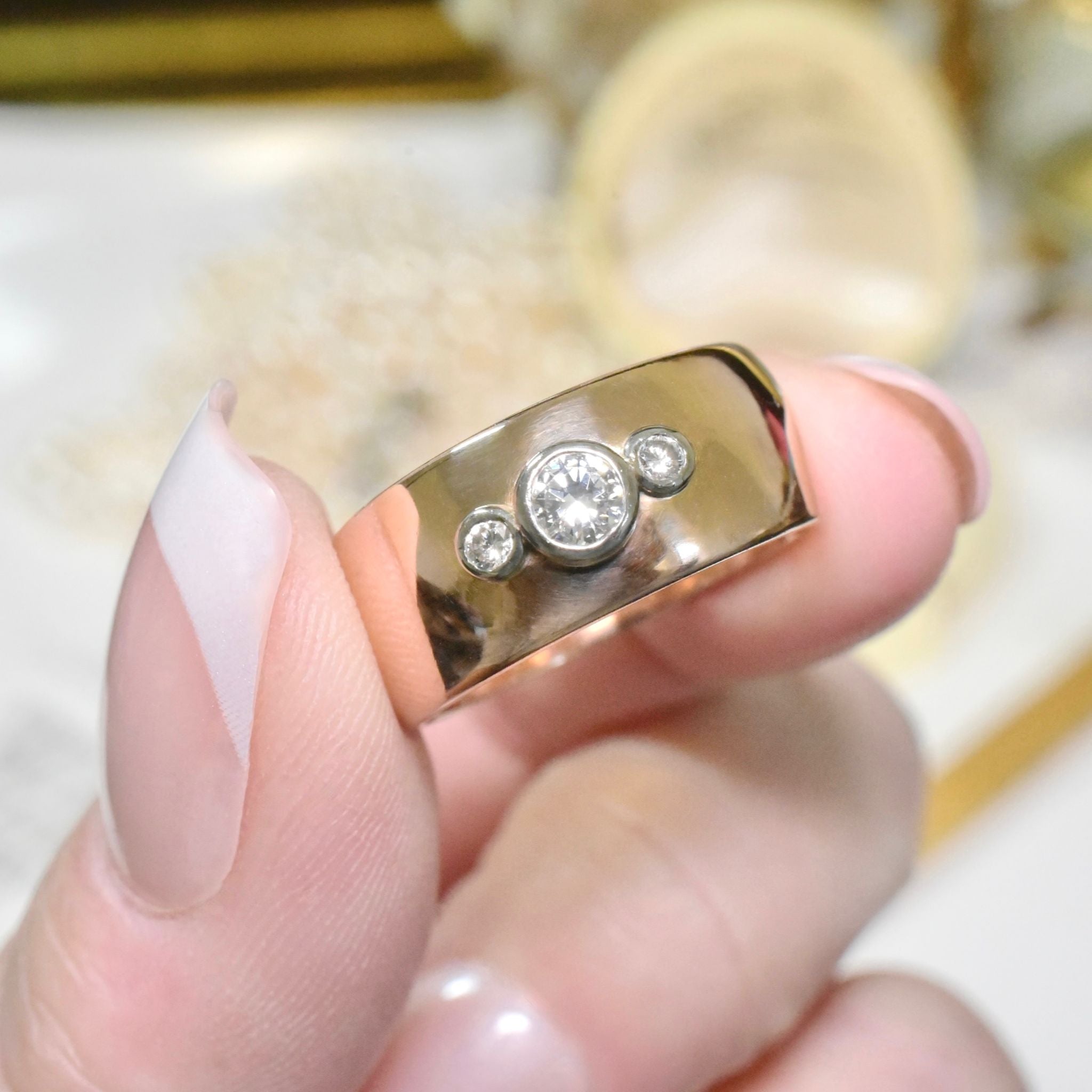 Superb Handcrafted Australian Designer 18ct Rose Gold & Palladium Diamond Ring