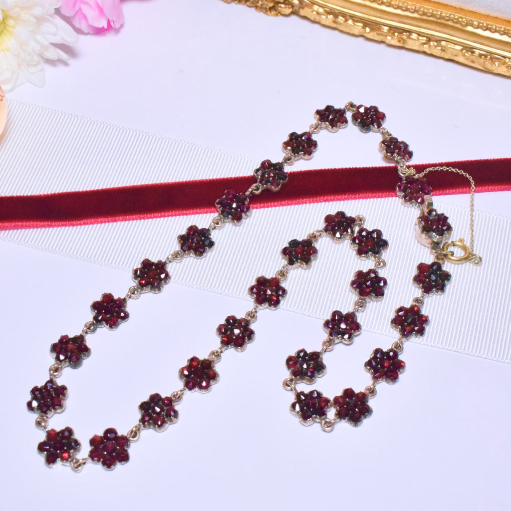 Antique Victorian Bohemian Garnet Florette Necklace Circa 1890’s