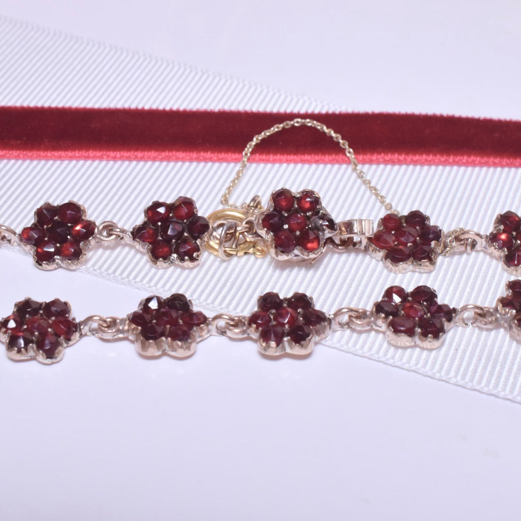 Antique Victorian Bohemian Garnet Florette Necklace Circa 1890’s