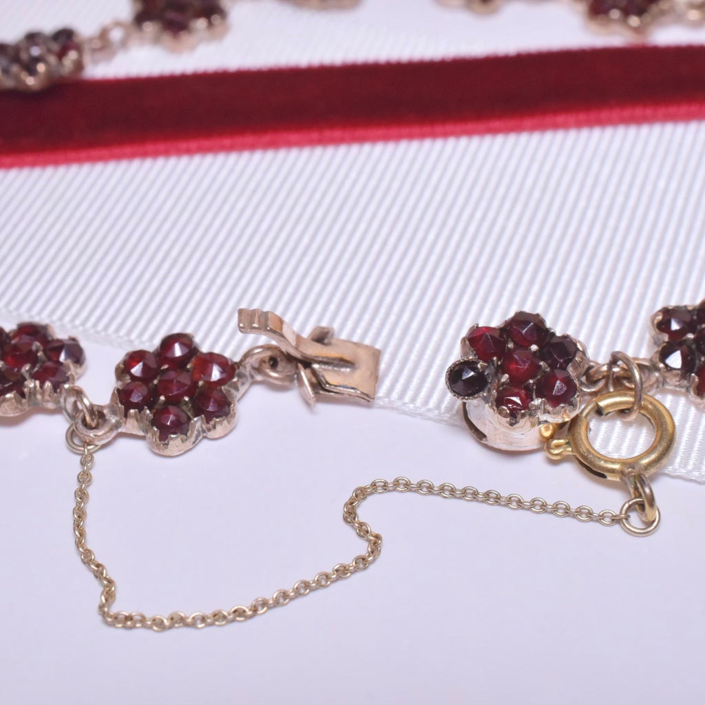 Antique Victorian Bohemian Garnet Florette Necklace Circa 1890’s