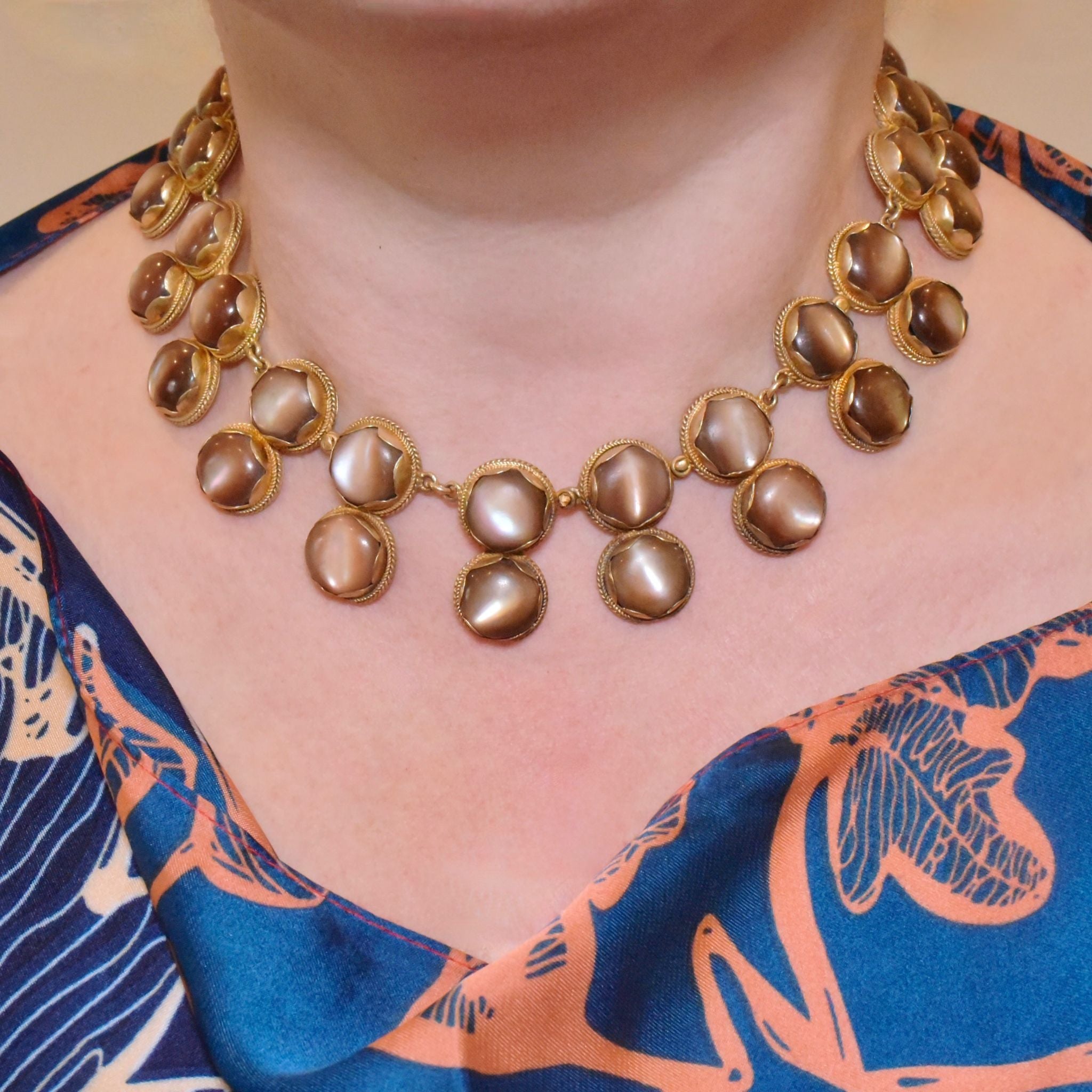 Fabulous Vintage Silver Gilt Iridescent Abalone Shell Necklace