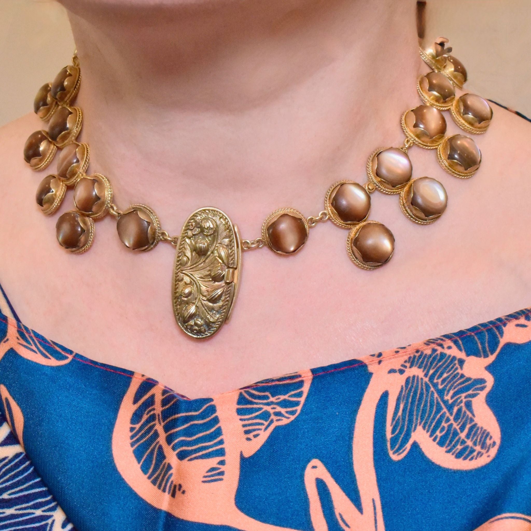 Fabulous Vintage Silver Gilt Iridescent Abalone Shell Necklace