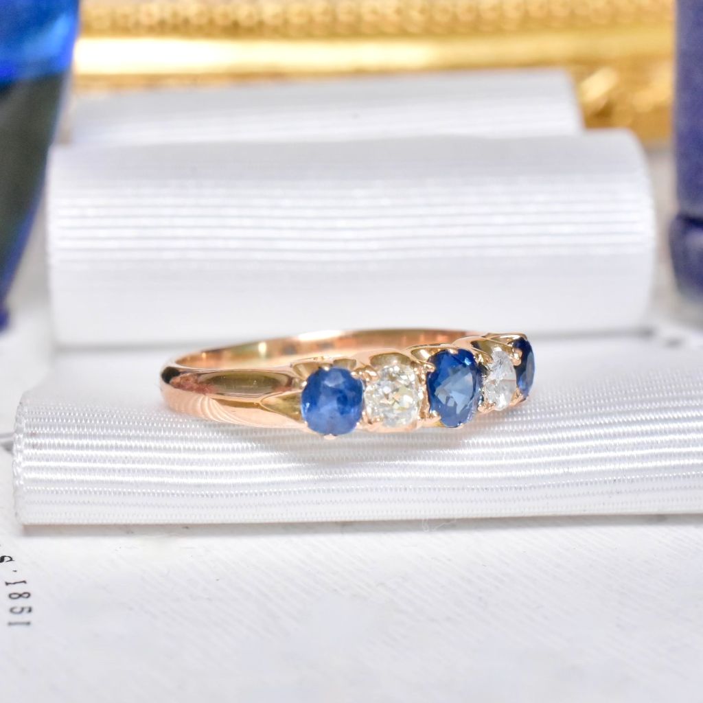 Antique Australian 18ct Rose Gold Sapphire And Diamond Half Hoop Ring Circa 1915