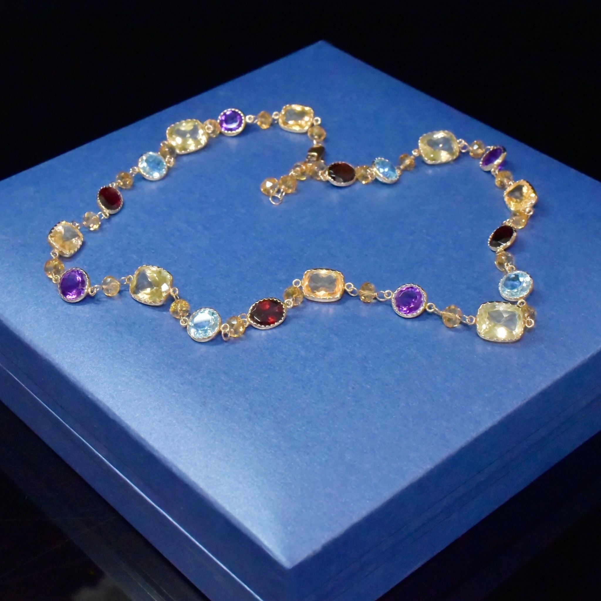 Impressive 14ct Yellow Gold Multi-Gem Necklace  (Amethyst, Garnet, Citrine, Topaz, Lemon Quartz)