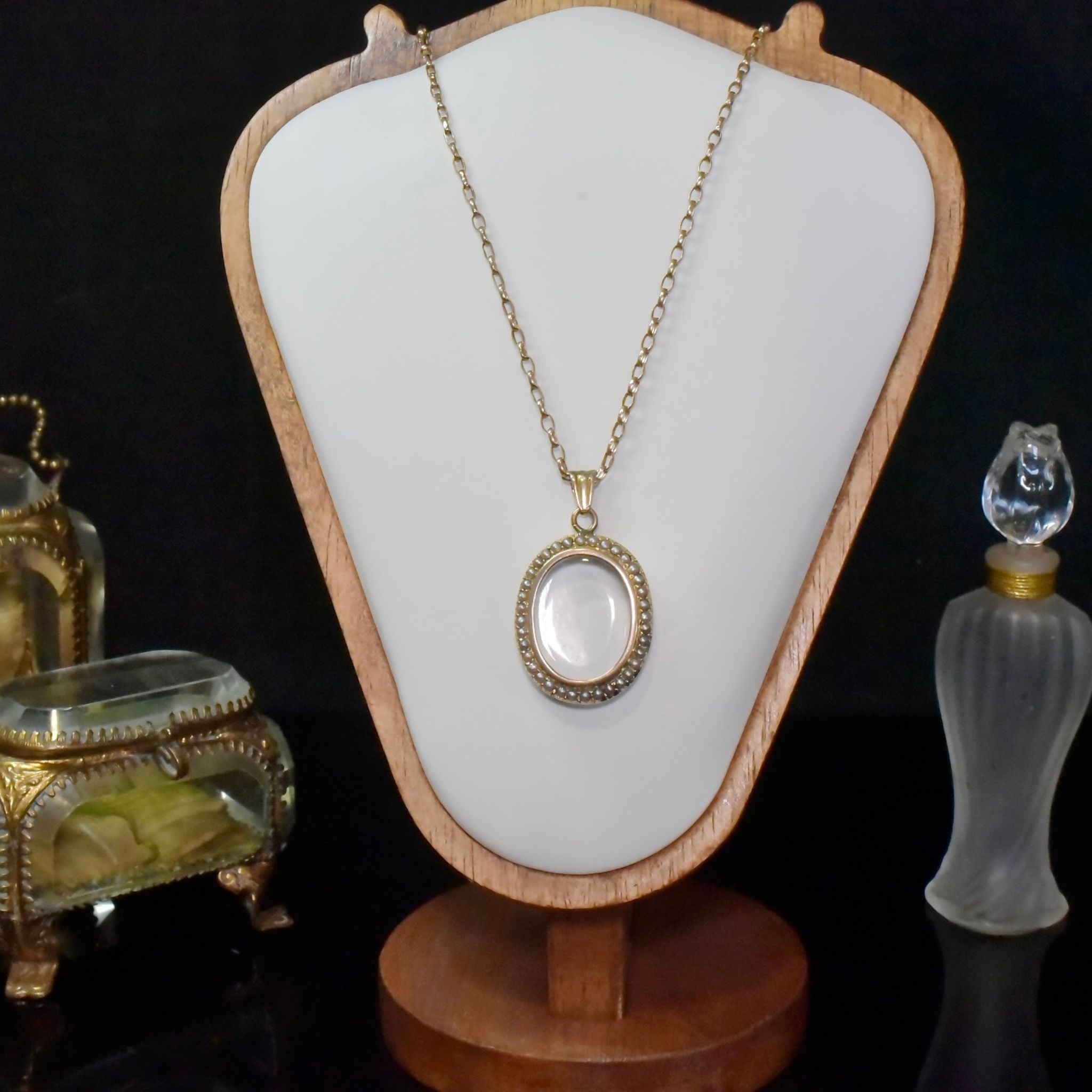 Antique Edwardian 9ct Rose Gold Double Sided Seed Pearl Locket Circa 1905