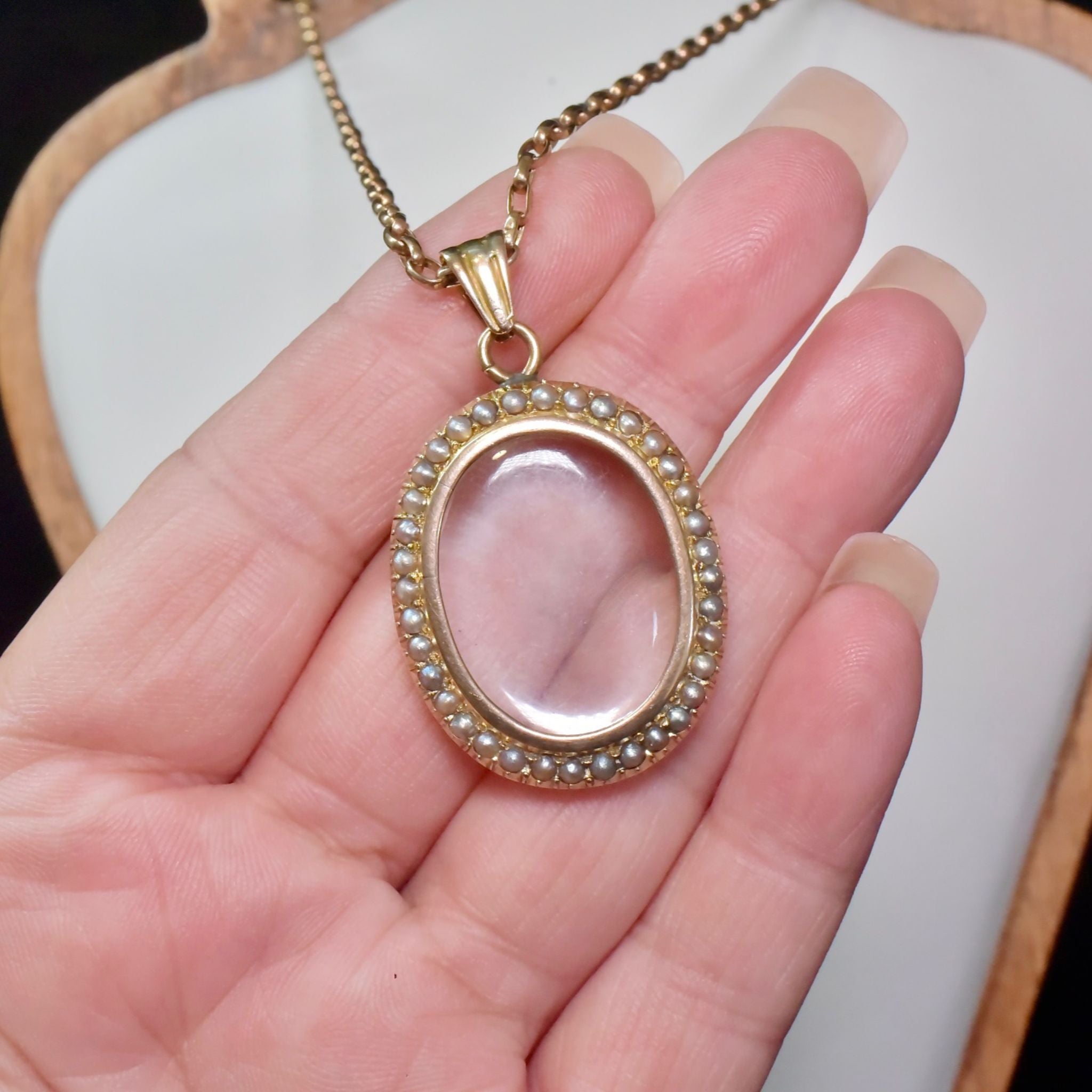 Antique Edwardian 9ct Rose Gold Double Sided Seed Pearl Locket Circa 1905